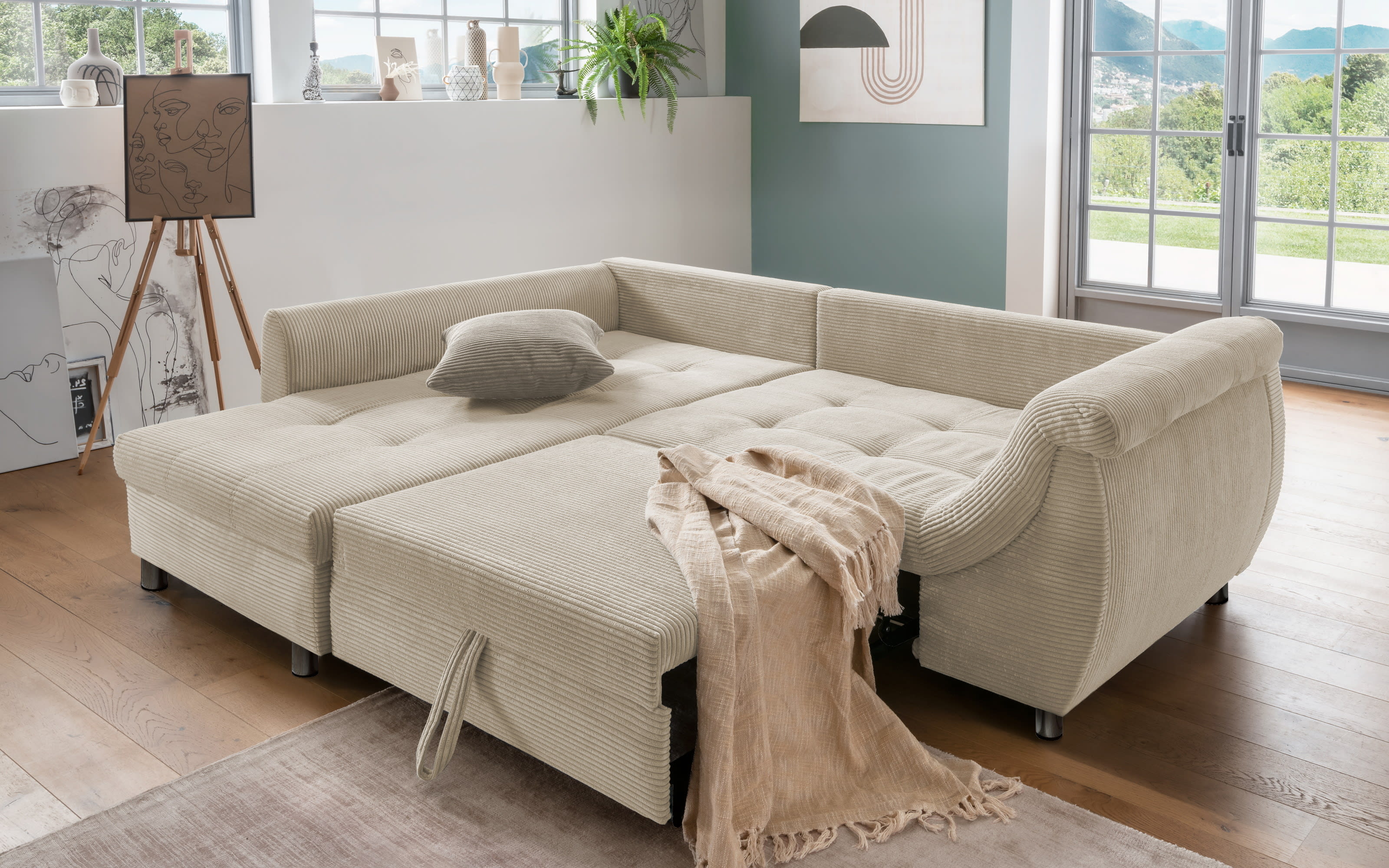 Wohnlandschaft Home, beige, Ottomane links, inkl. Liegefunktion