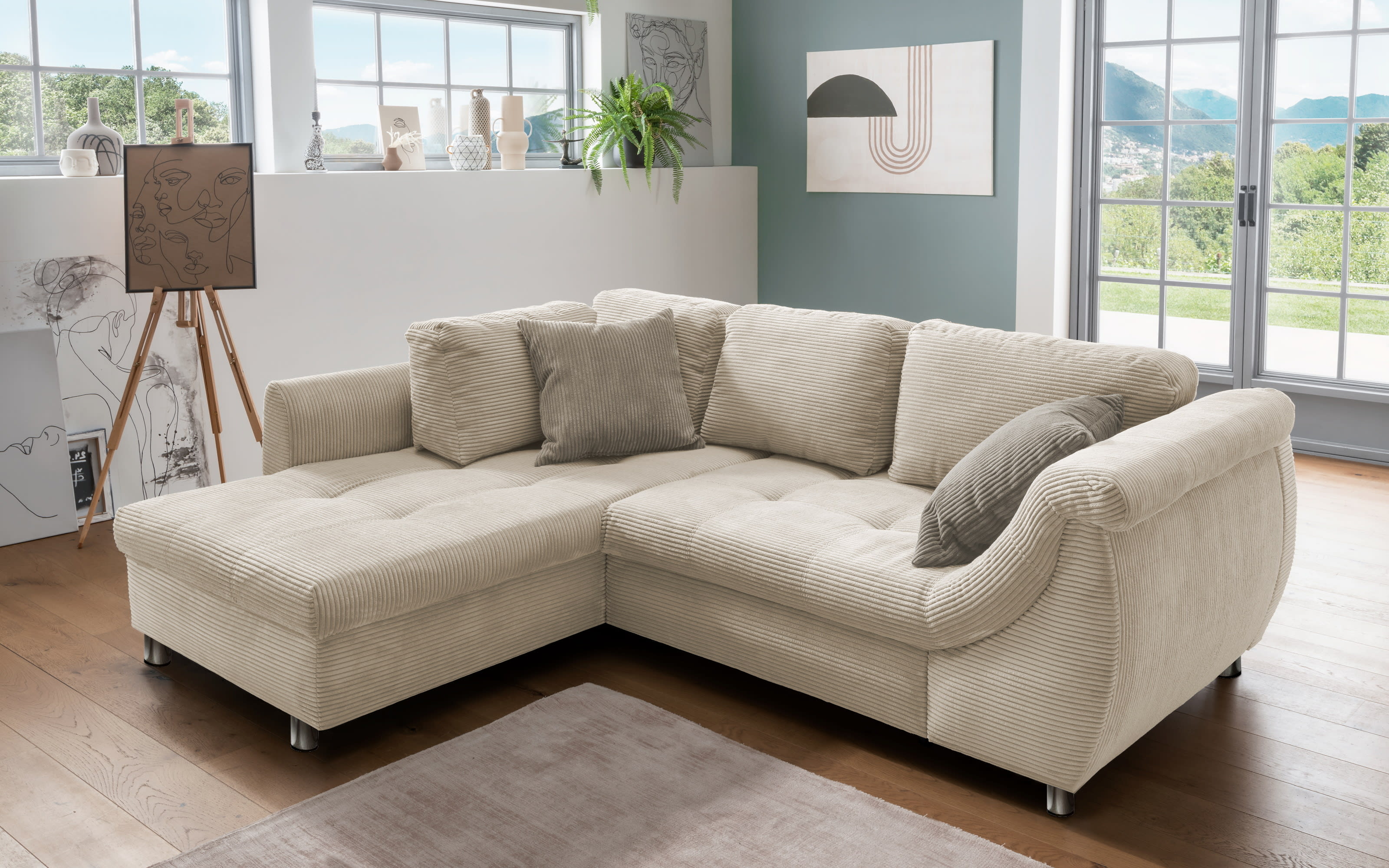 Wohnlandschaft Home, beige, Ottomane links, inkl. Liegefunktion