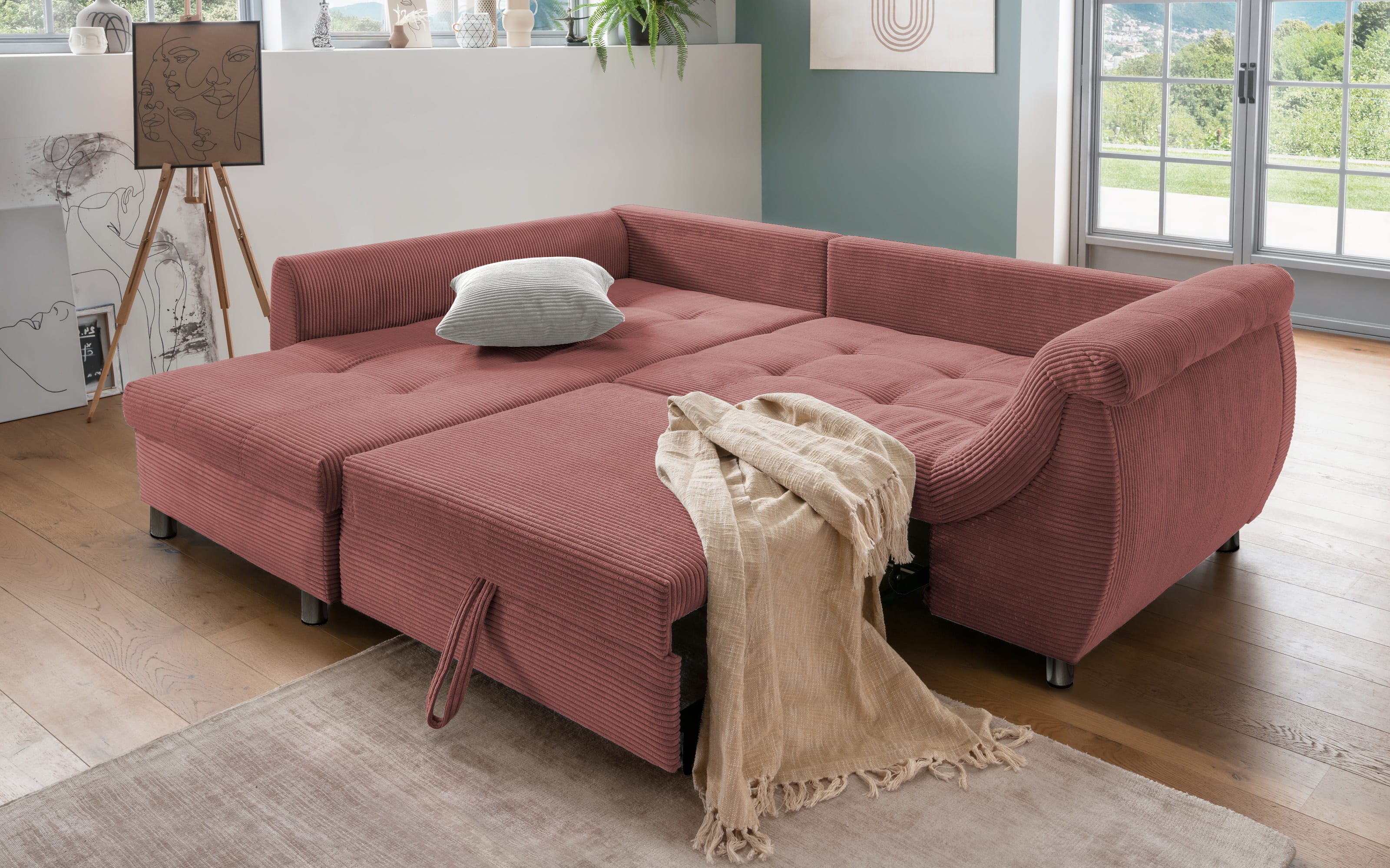 Wohnlandschaft Home, rot, Ottomane links, inkl. Liegefunktion
