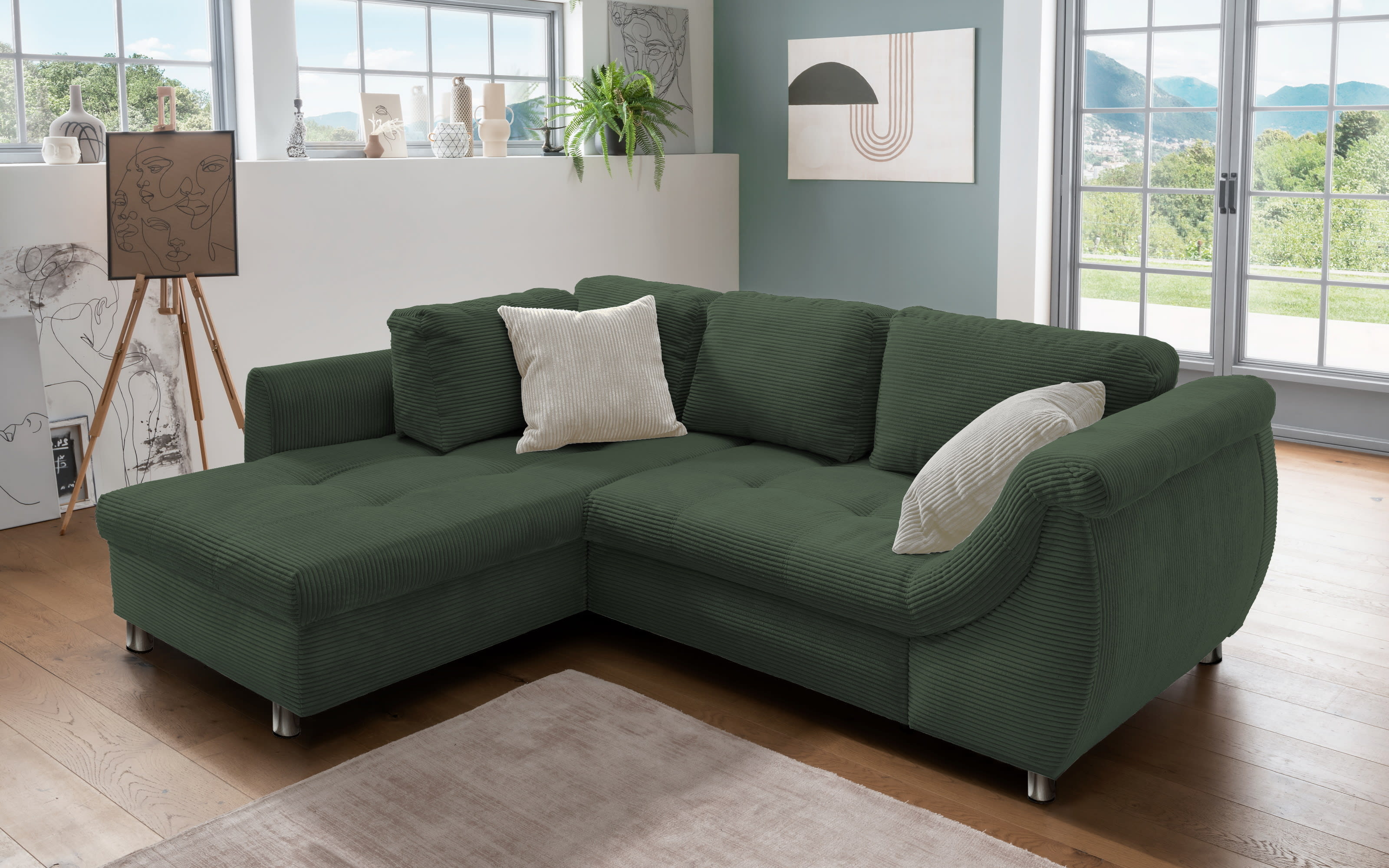 Wohnlandschaft Home, moosgrün, Ottomane links, inkl. Liegefunktion