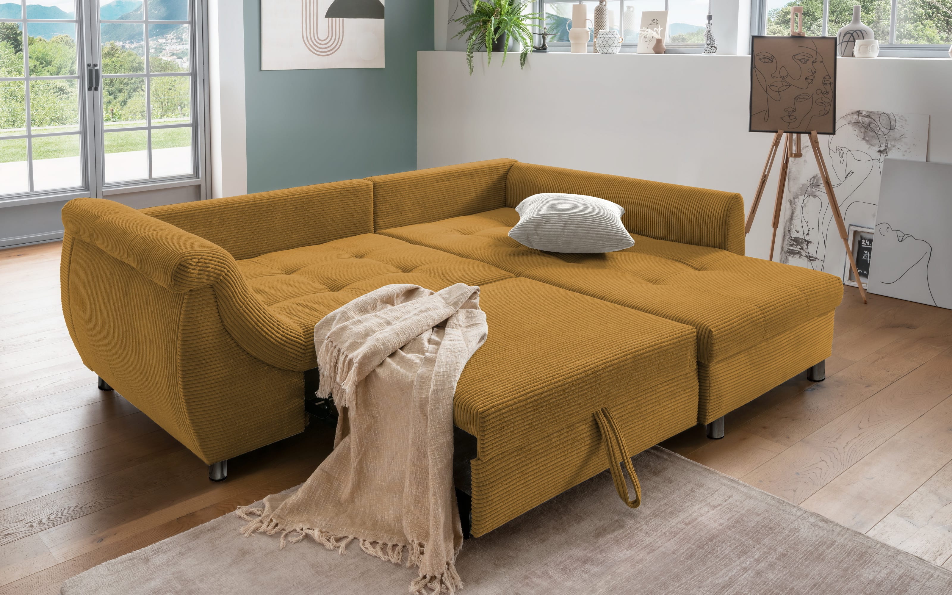 Wohnlandschaft Home, gold, Ottomane rechts, inkl. Liegefunktion