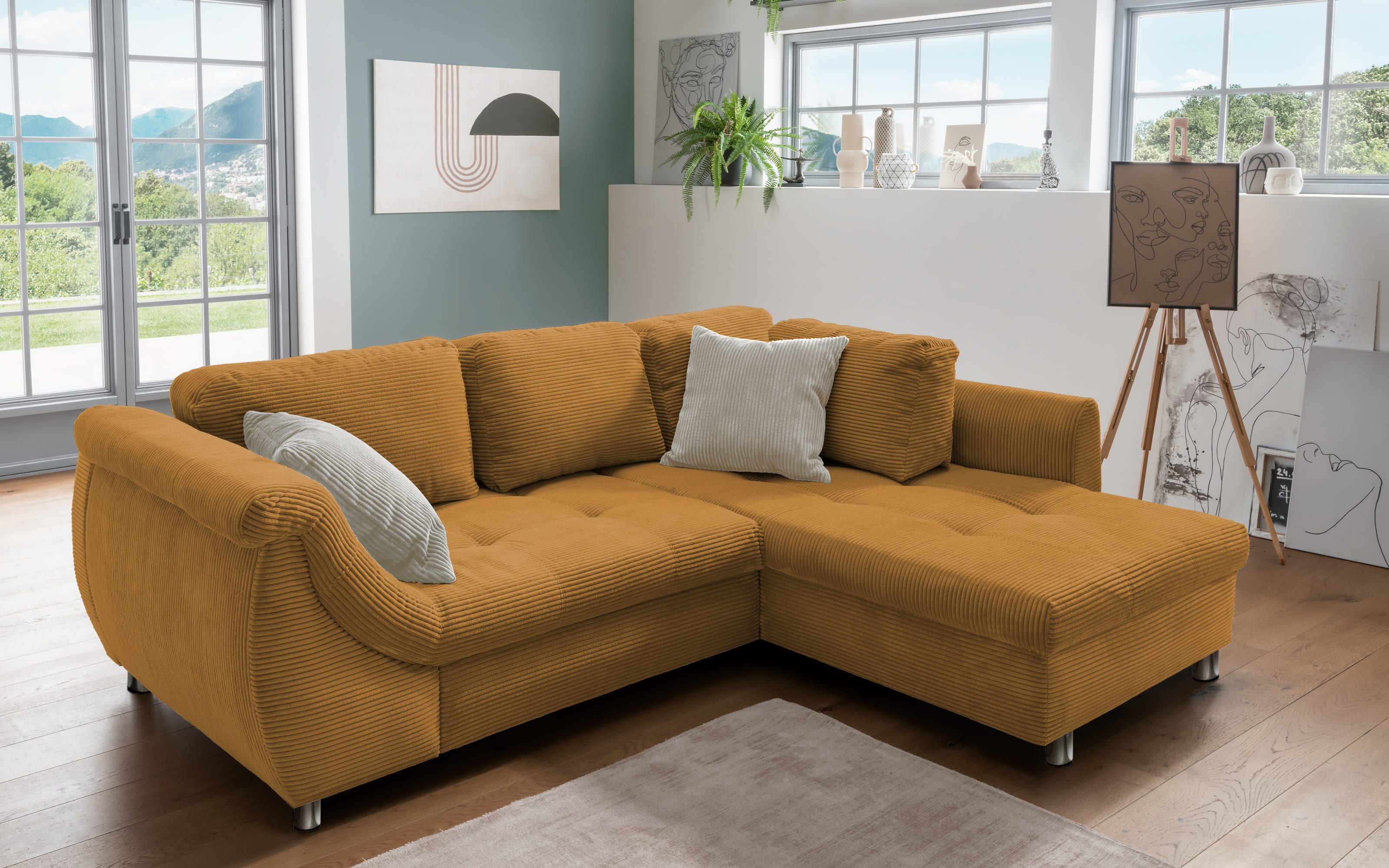 Wohnlandschaft Home, gold, Ottomane rechts, inkl. Liegefunktion