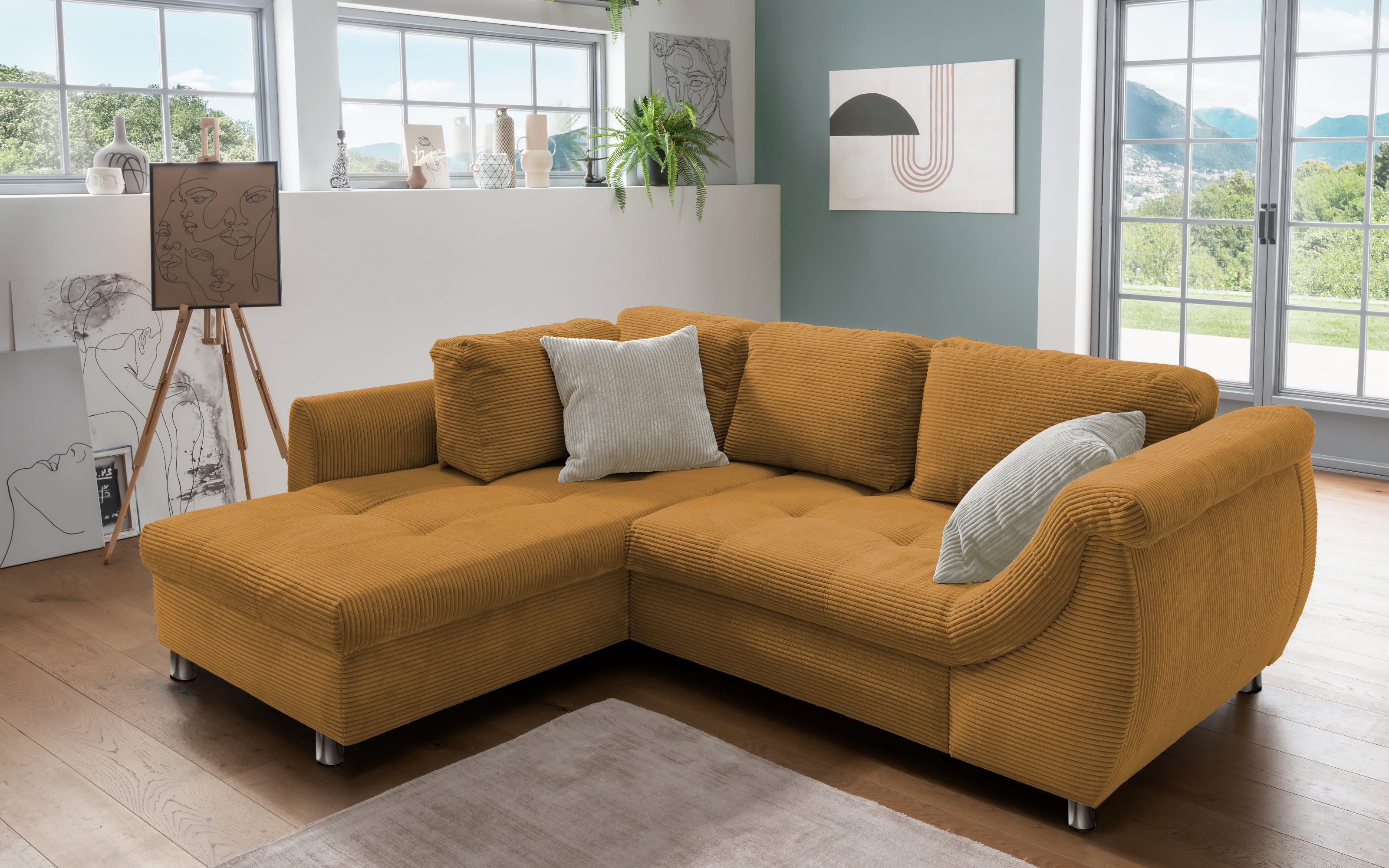 Wohnlandschaft Home, gold, Ottomane links, inkl. Liegefunktion