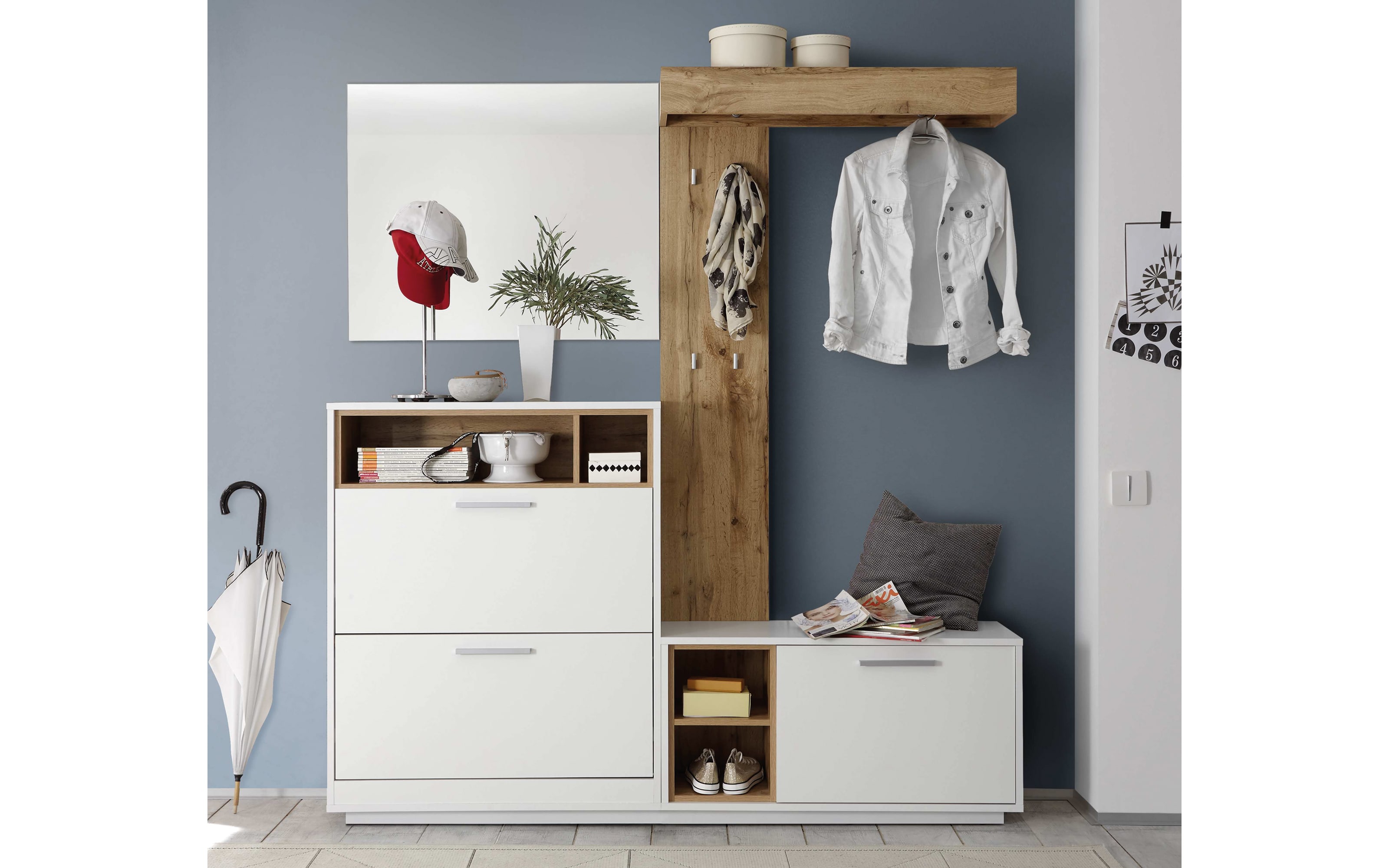 Garderobenkombination Milano in weiß/Wildeiche-Nachbildung