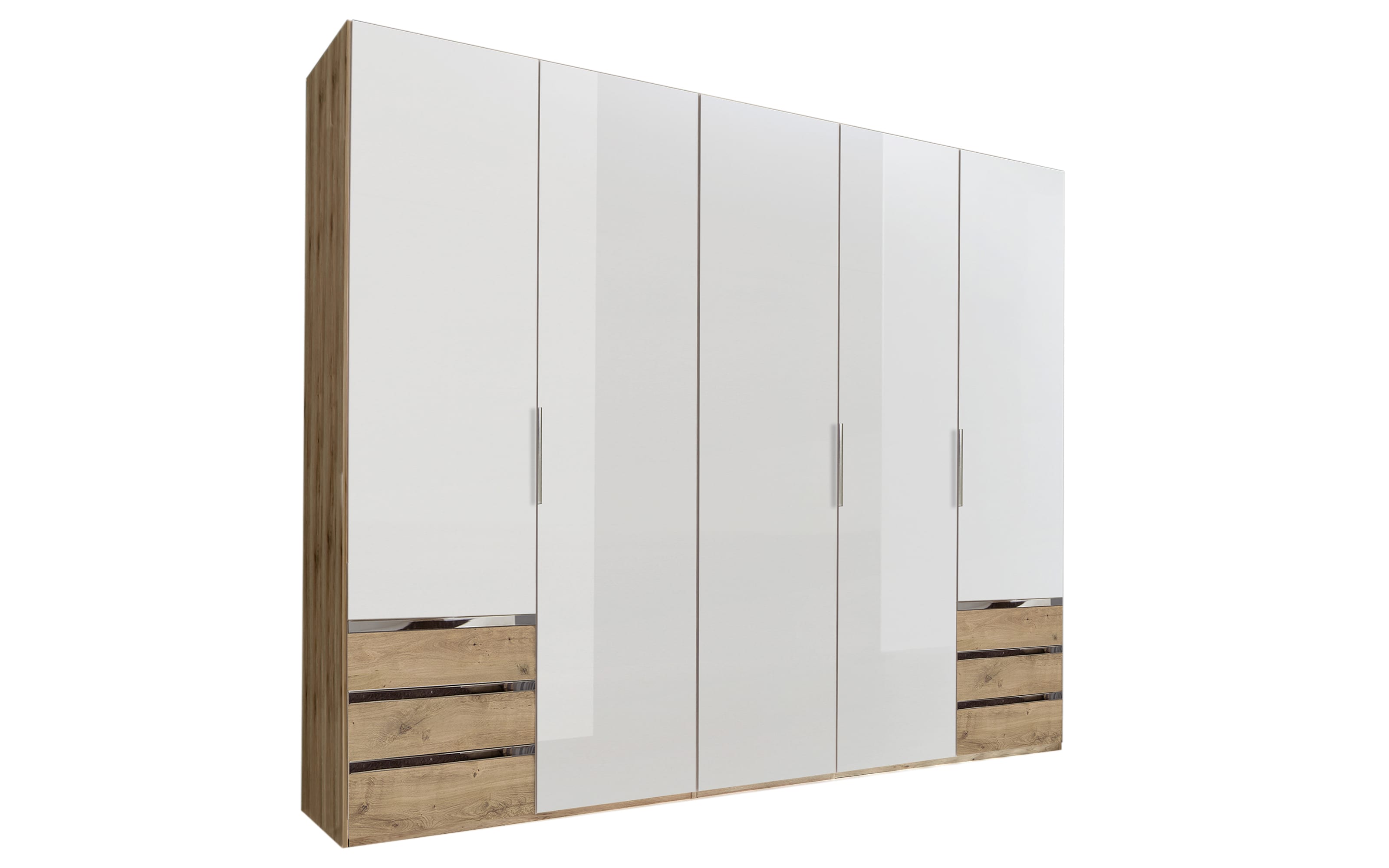 Drehtürenschrank Level 36 D, weiß/Plankeneiche, 250 x 236 cm