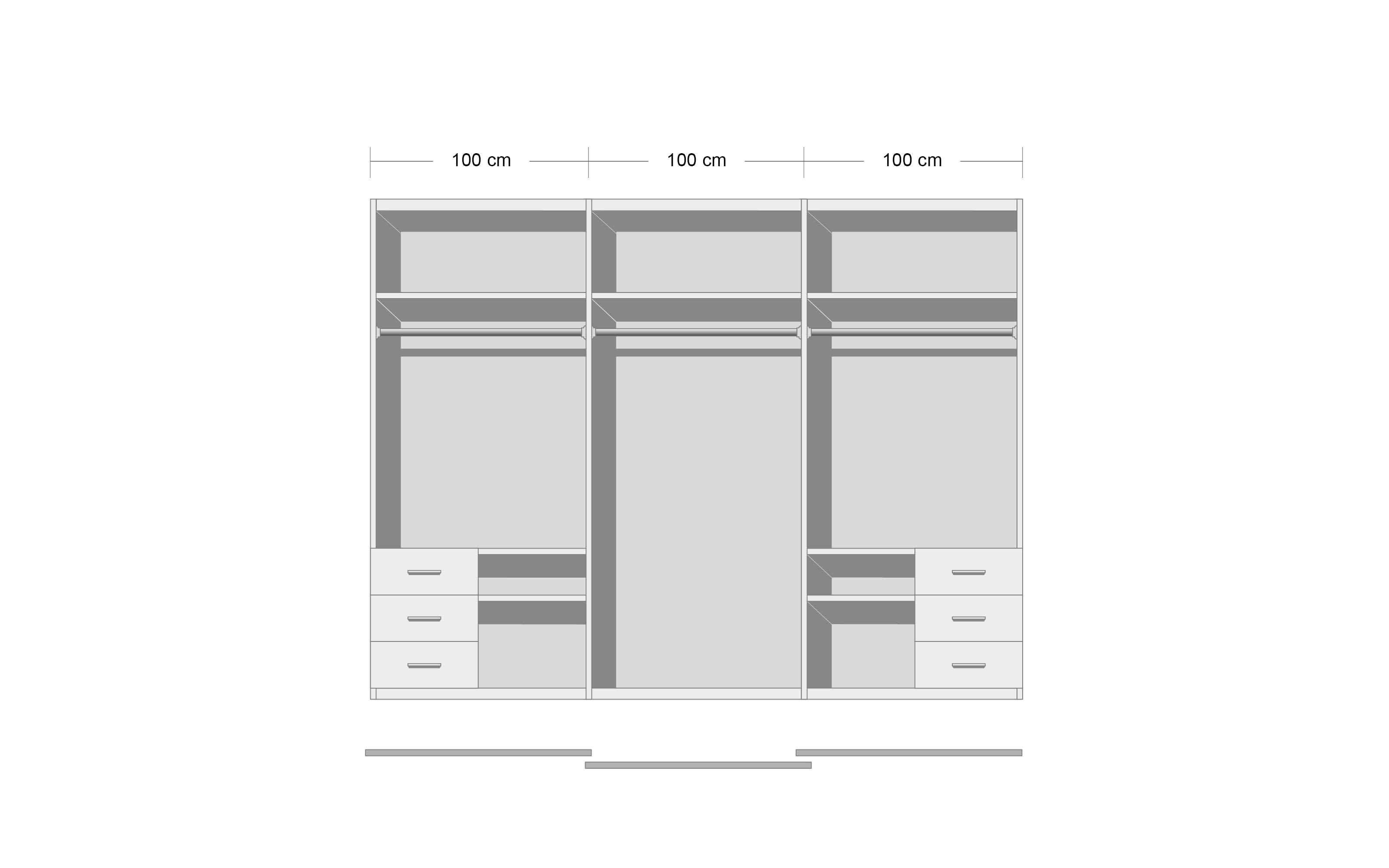 Schwebetürenschrank Level 36 black A, weiß/graphit, 300 x 216 cm