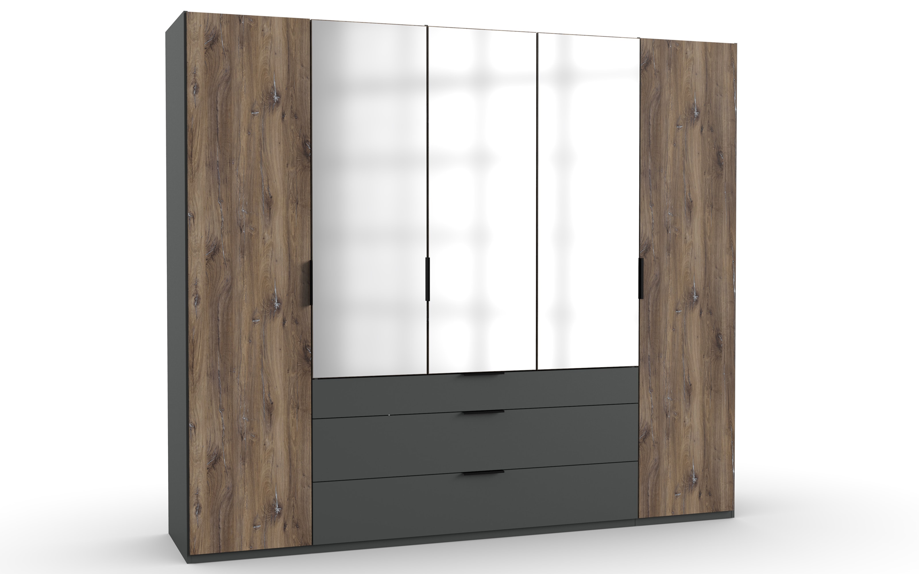 Drehtürenkleiderschrank Winnipeg, Flagstaff-Eiche/graphit, 250 x 216 cm