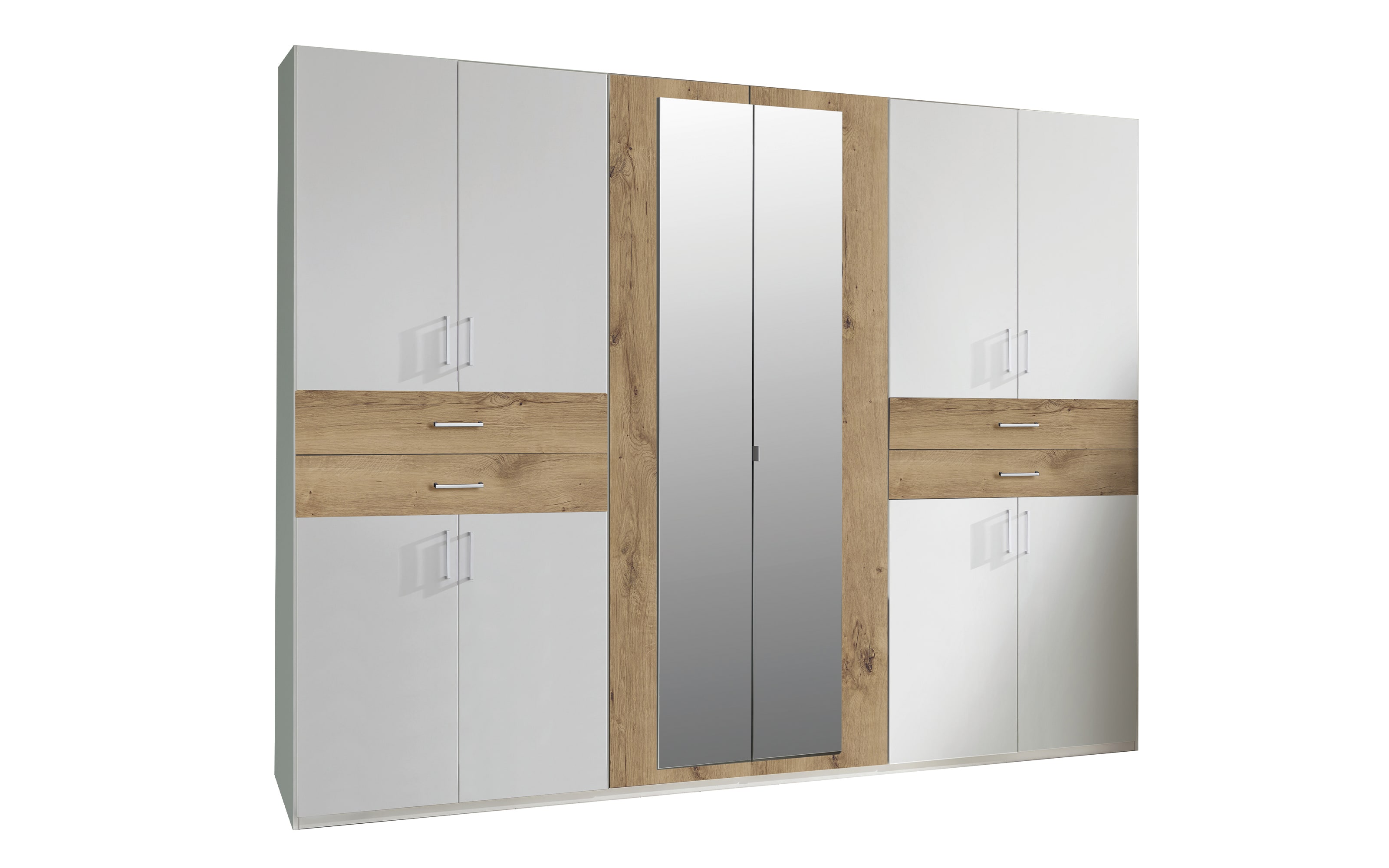 Drehtürenschrank Taiga, weiß, Absetzungen Plankeneiche, bei Hardeck online kaufen x 270 208 cm