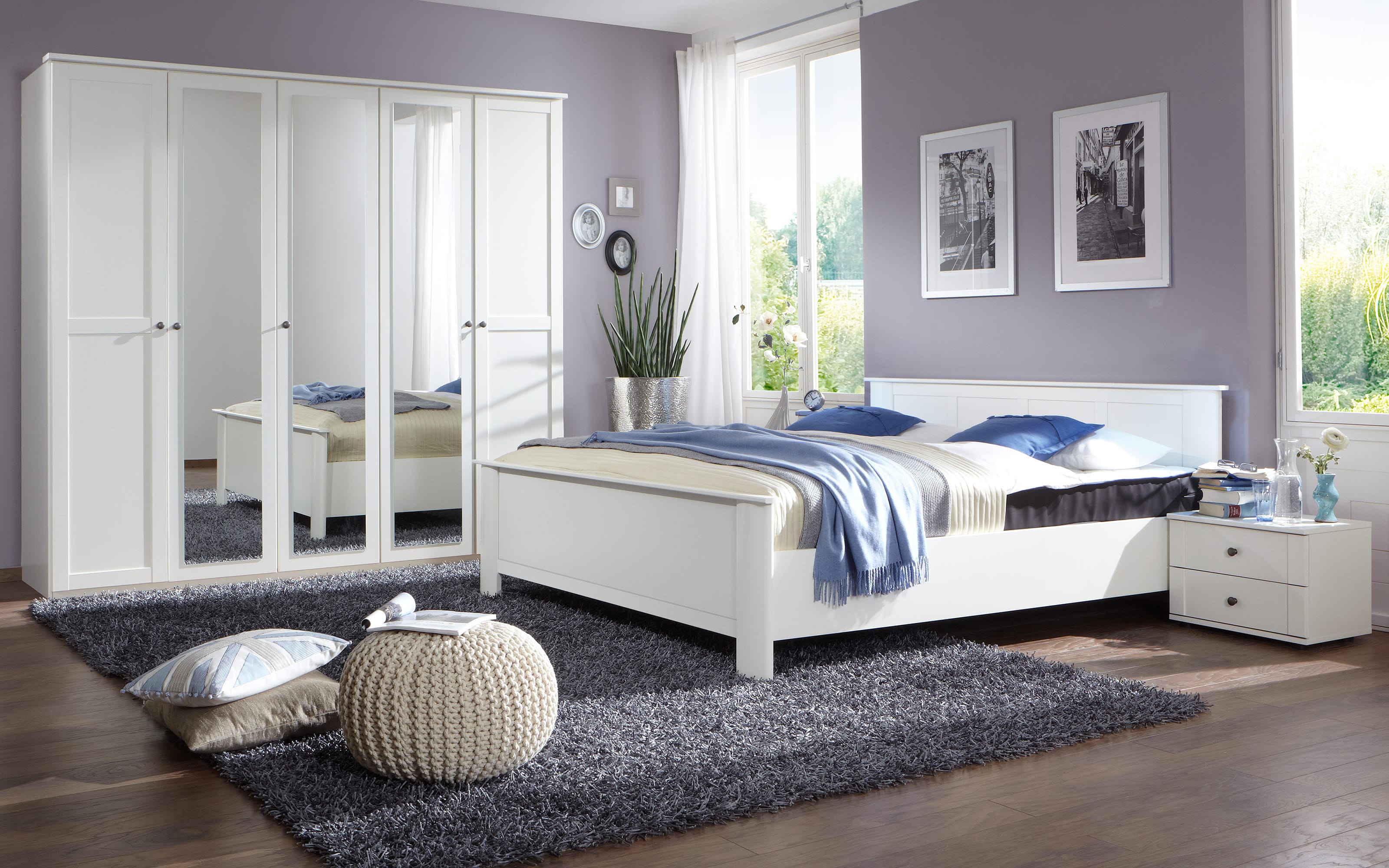 Schlafzimmer Chalet, weiß, Spiegeltüren, Breite 225 cm