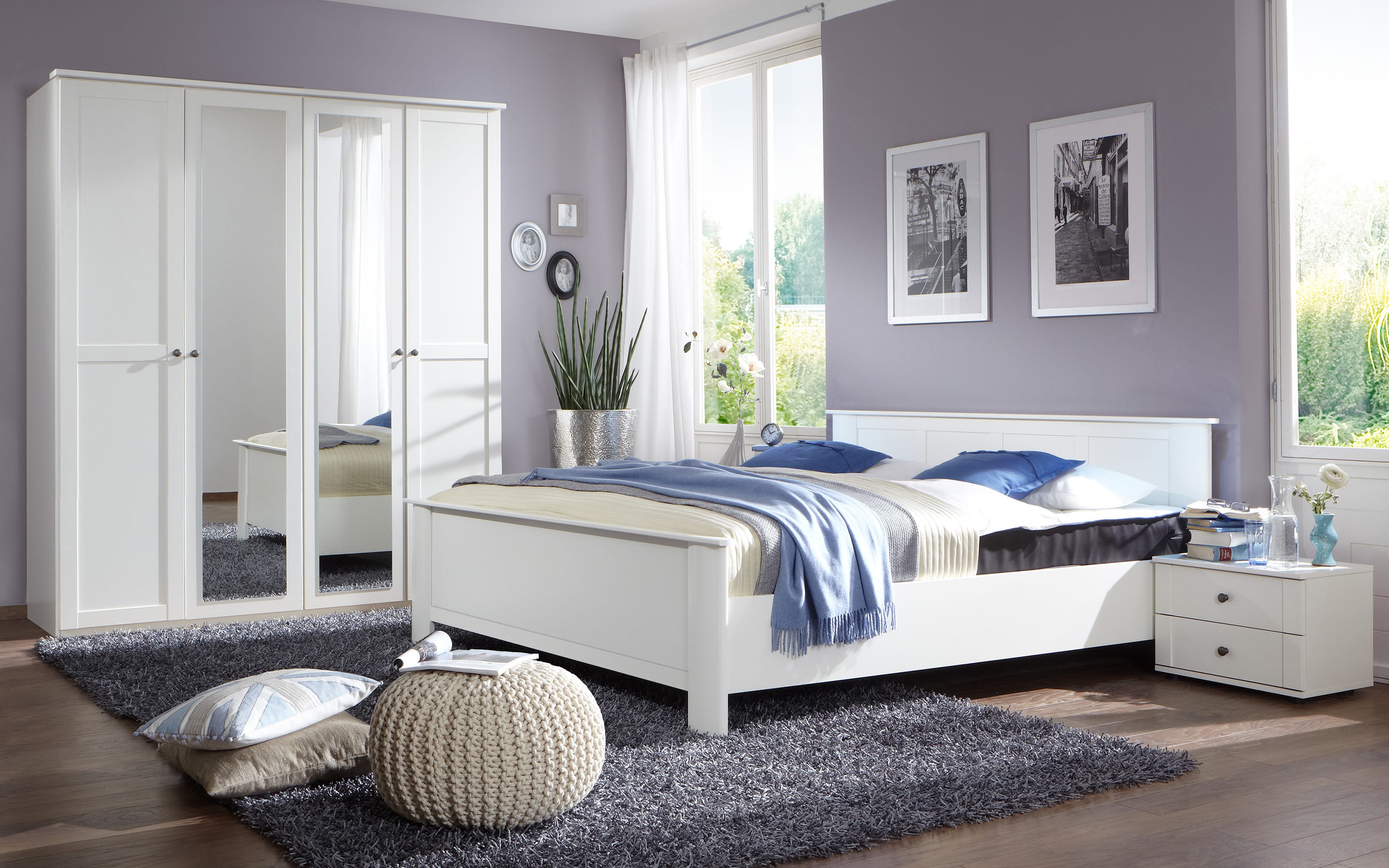 Schlafzimmer Chalet, weiß, Spiegeltüren, Breite 180 cm