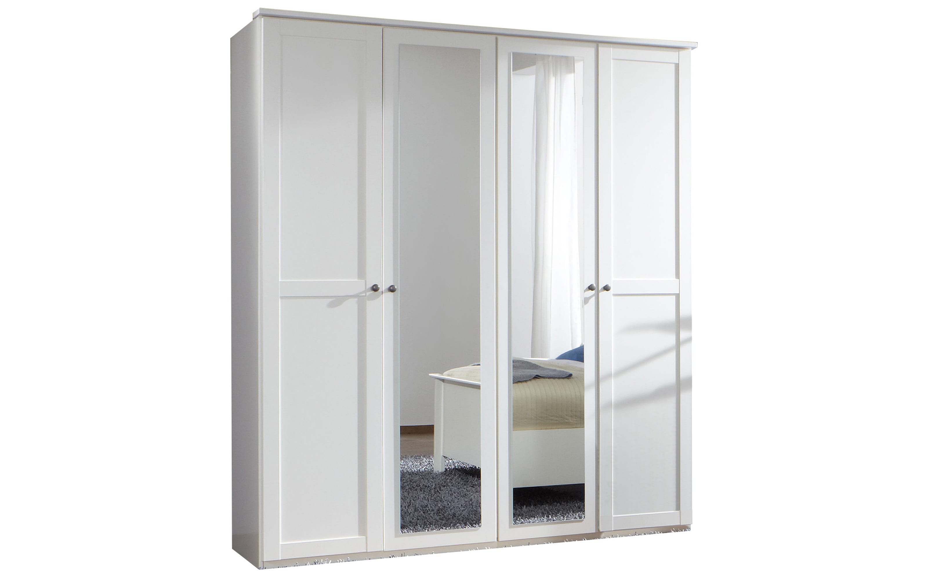 Drehtürenschrank Chalet, weiß, 180 x 210 cm, mit Spiegeltüren