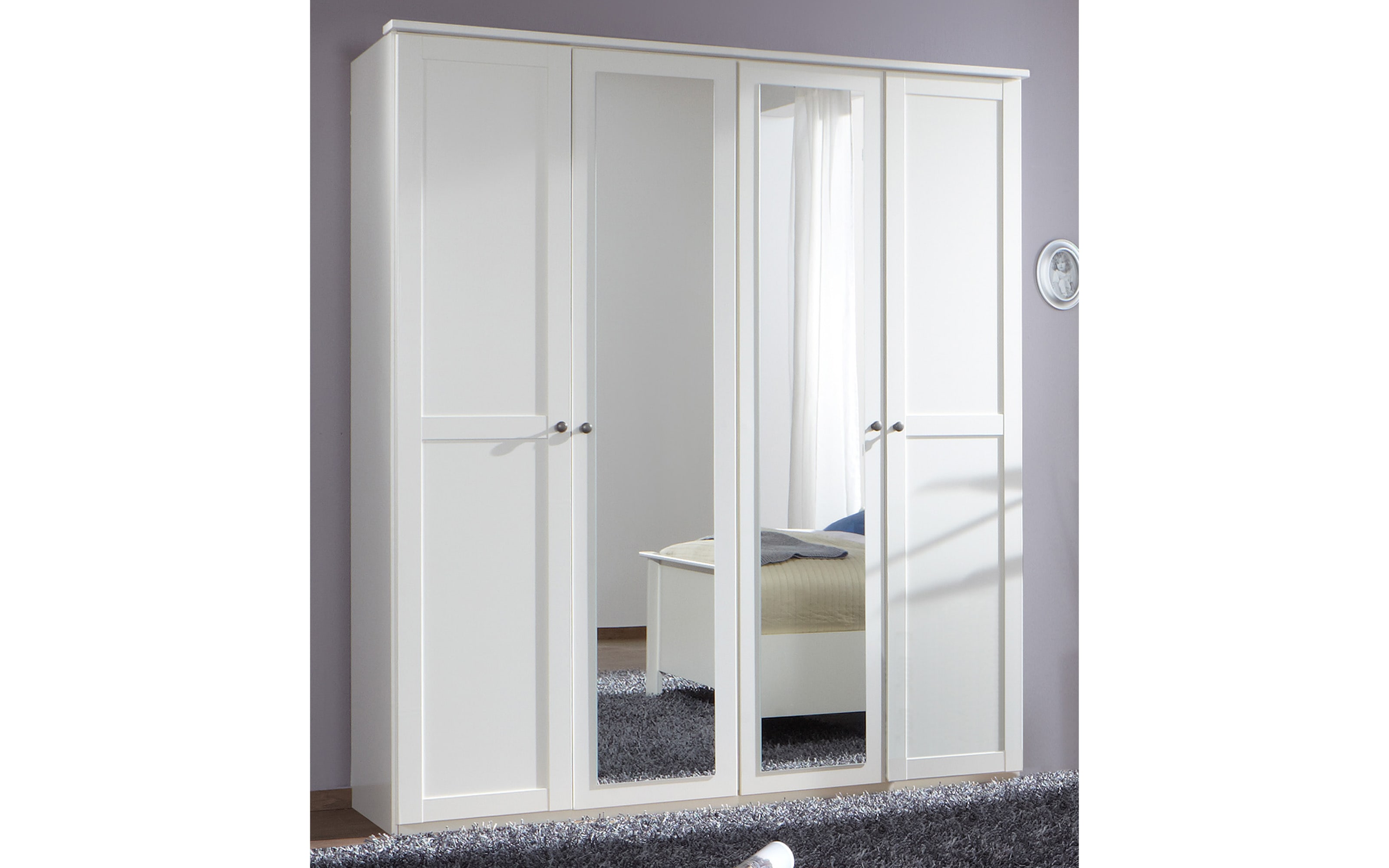 Drehtürenschrank Chalet, weiß, 180 x 210 cm, mit Spiegeltüren
