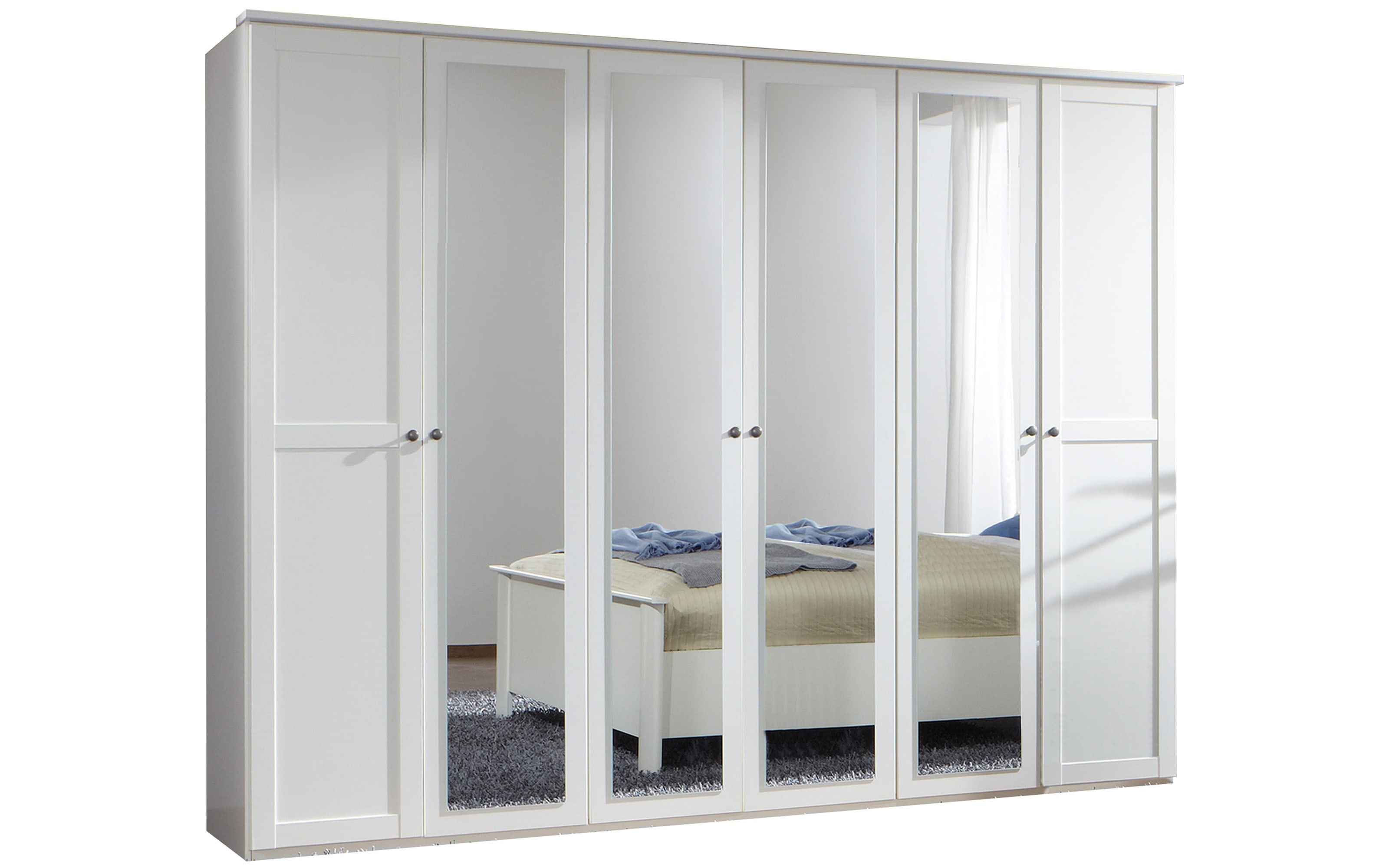 Drehtürenschrank Chalet, weiß, 270 x 210 cm, mit Spiegeltüren
