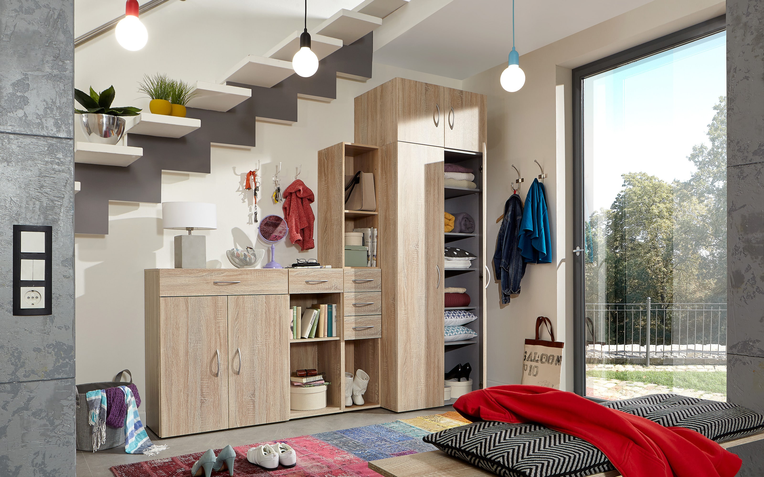 Schrank 647 Multiraumkonzept, Eiche-Nachbildung, 45 x 185 cm 