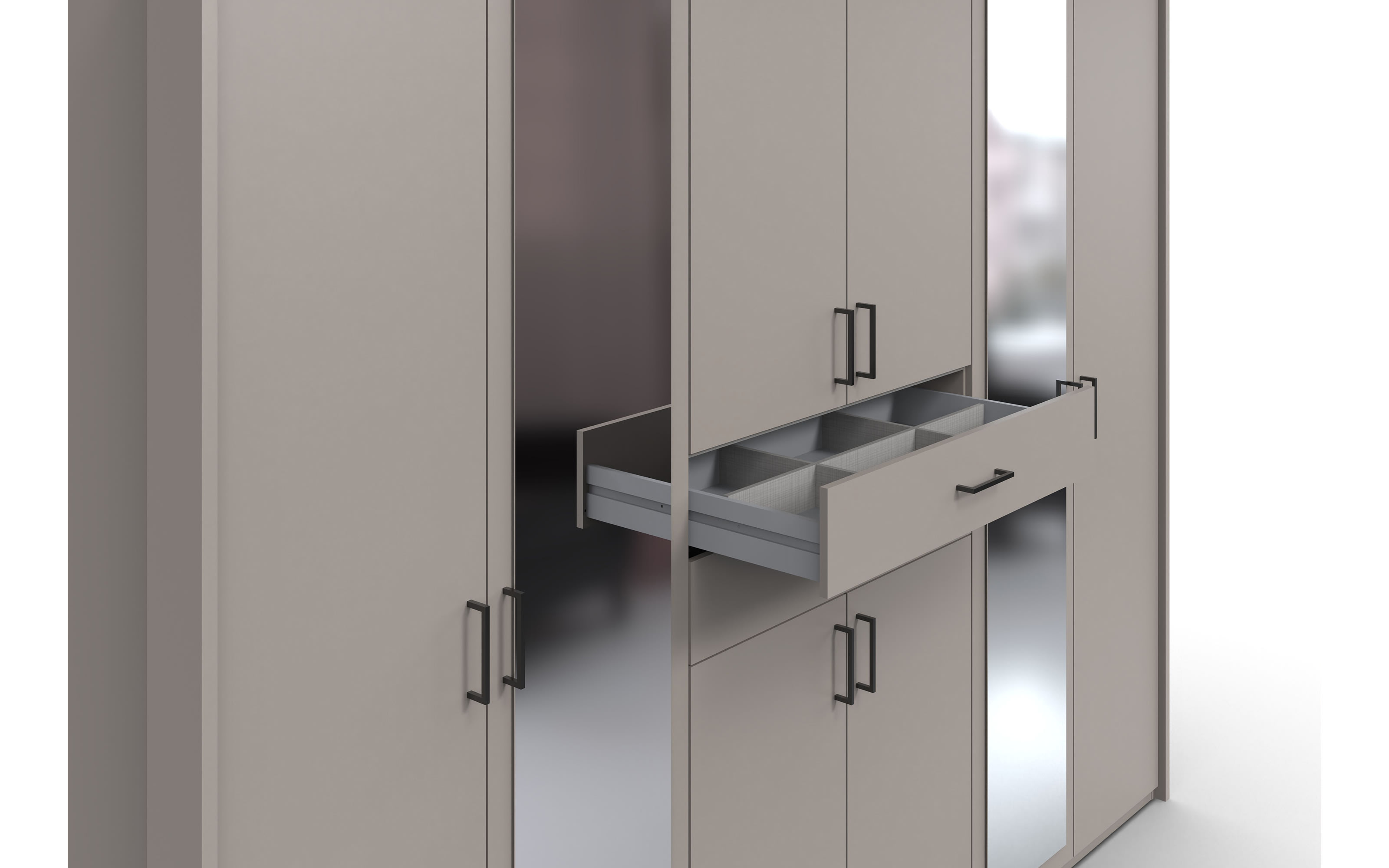 Drehtürenschrank Düsseldorf, grau, 270 x 208 cm, inkl. Spiegelfront