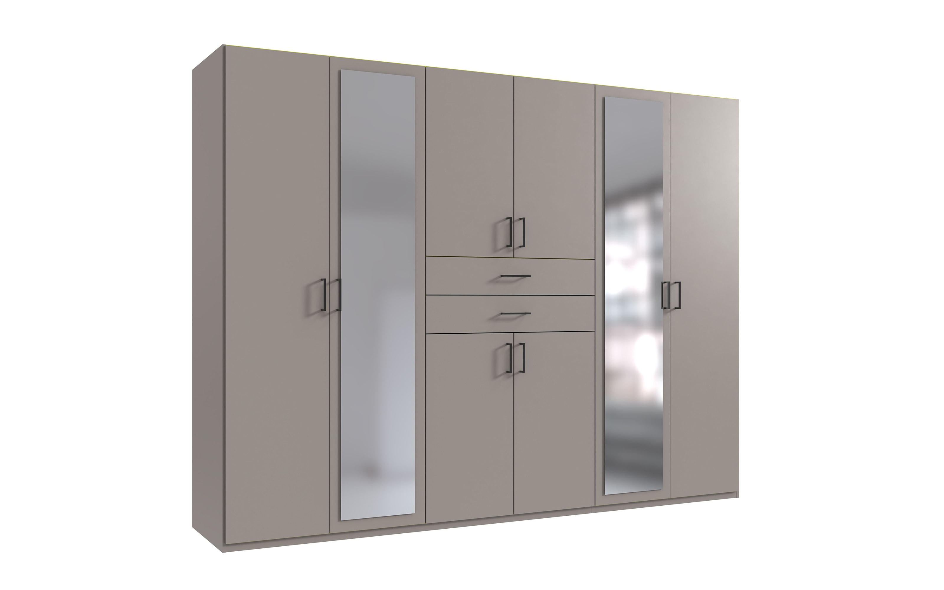 Drehtürenschrank Düsseldorf, grau, 270 x 208 cm, inkl. Spiegelfront