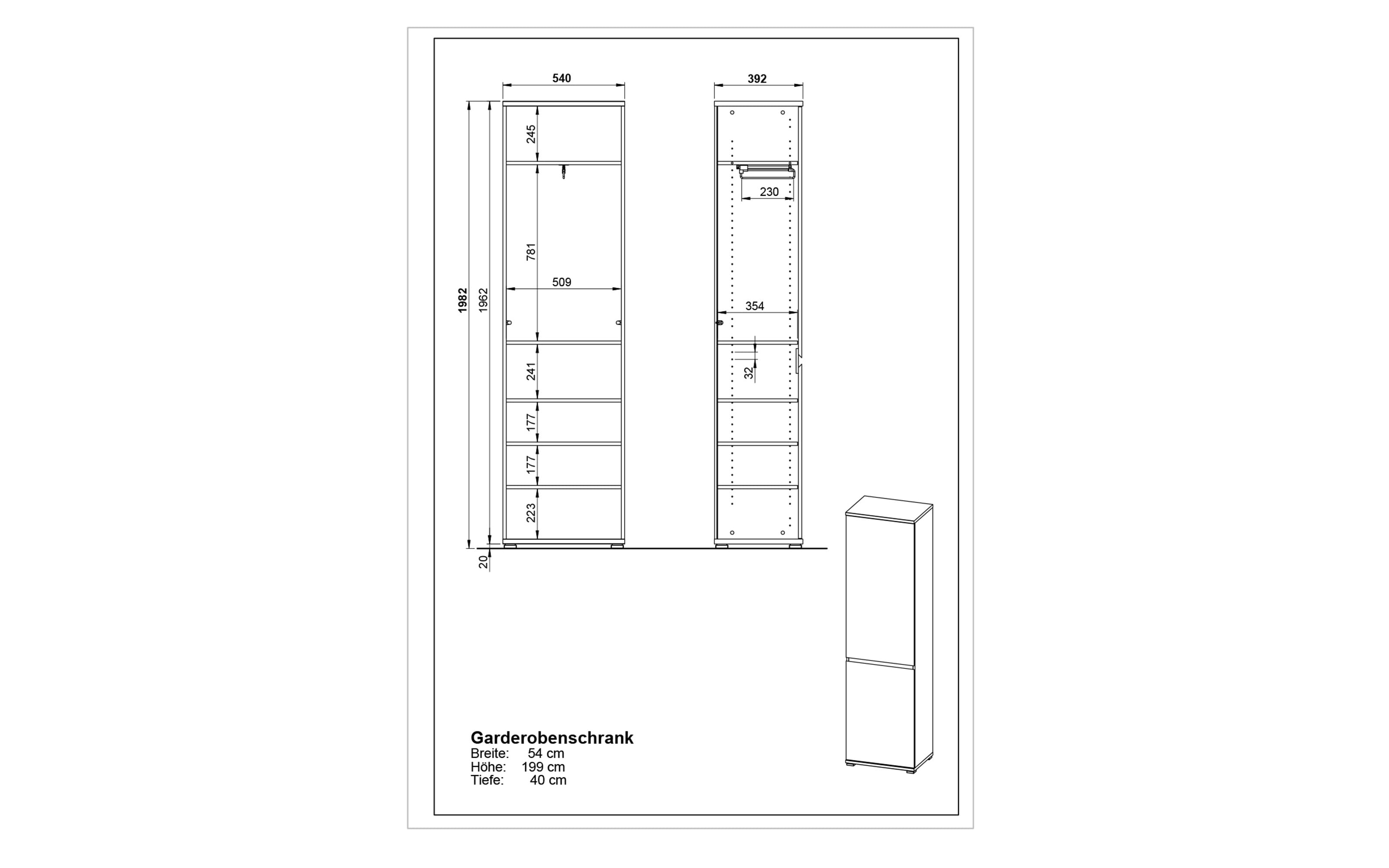 Garderobenschrank GW-Lissabon, Eiche-Nachbildung/anthrazit