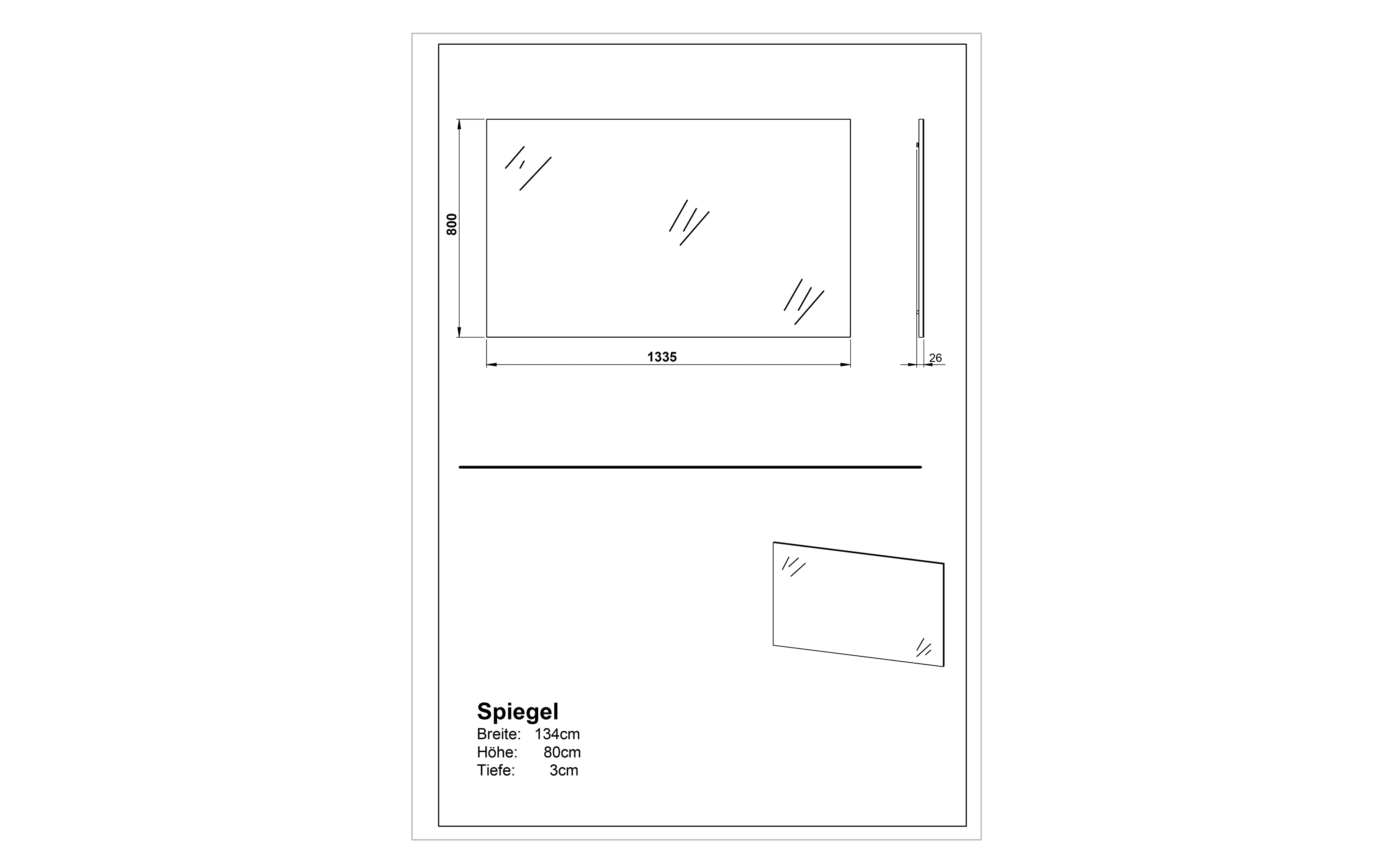 Spiegel GW-Landos, graphit, 134 x 80 cm