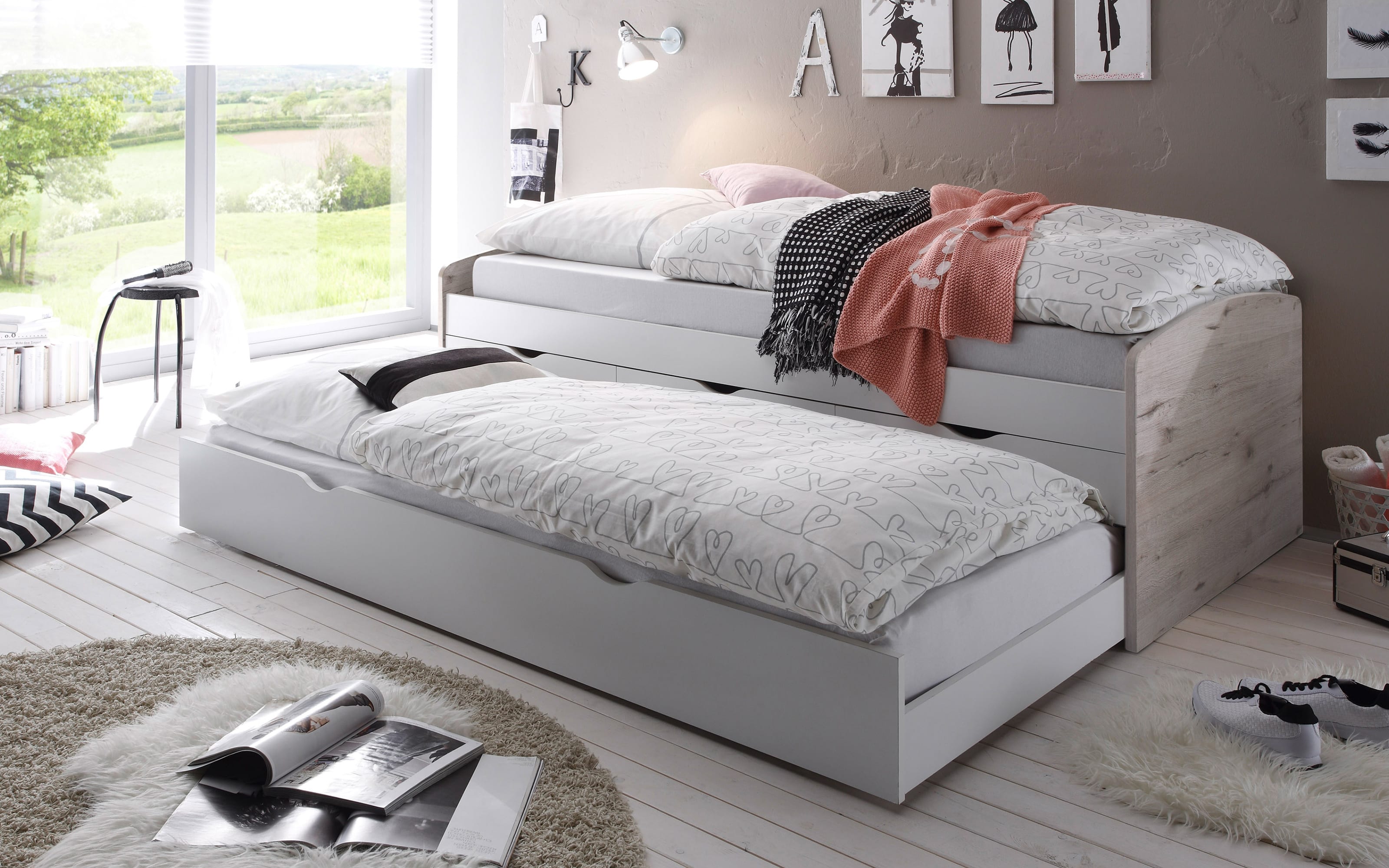 Tandemliege Nessi, Sandeiche-Nachbildung/weiß