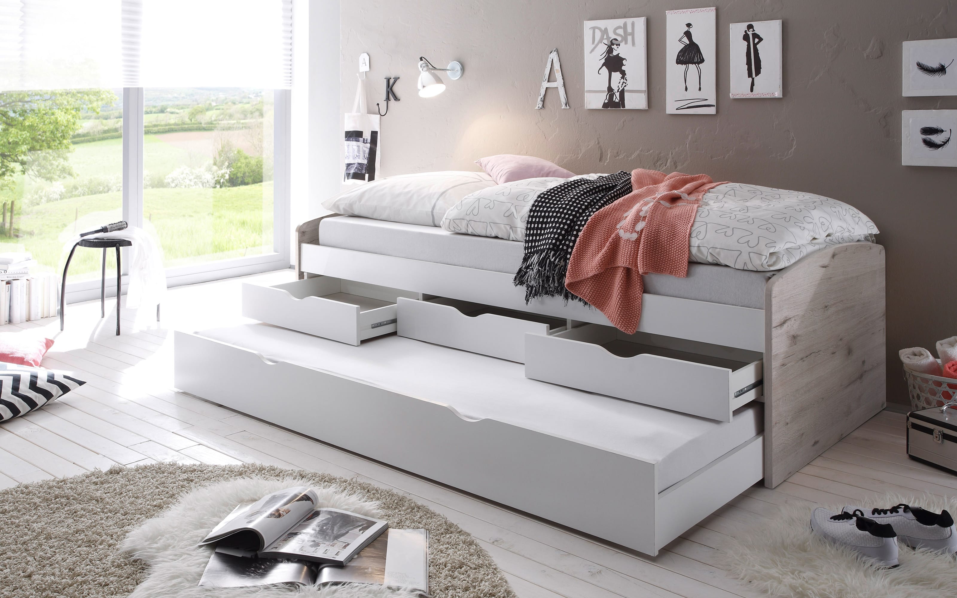 Tandemliege Nessi, Sandeiche-Nachbildung/weiß