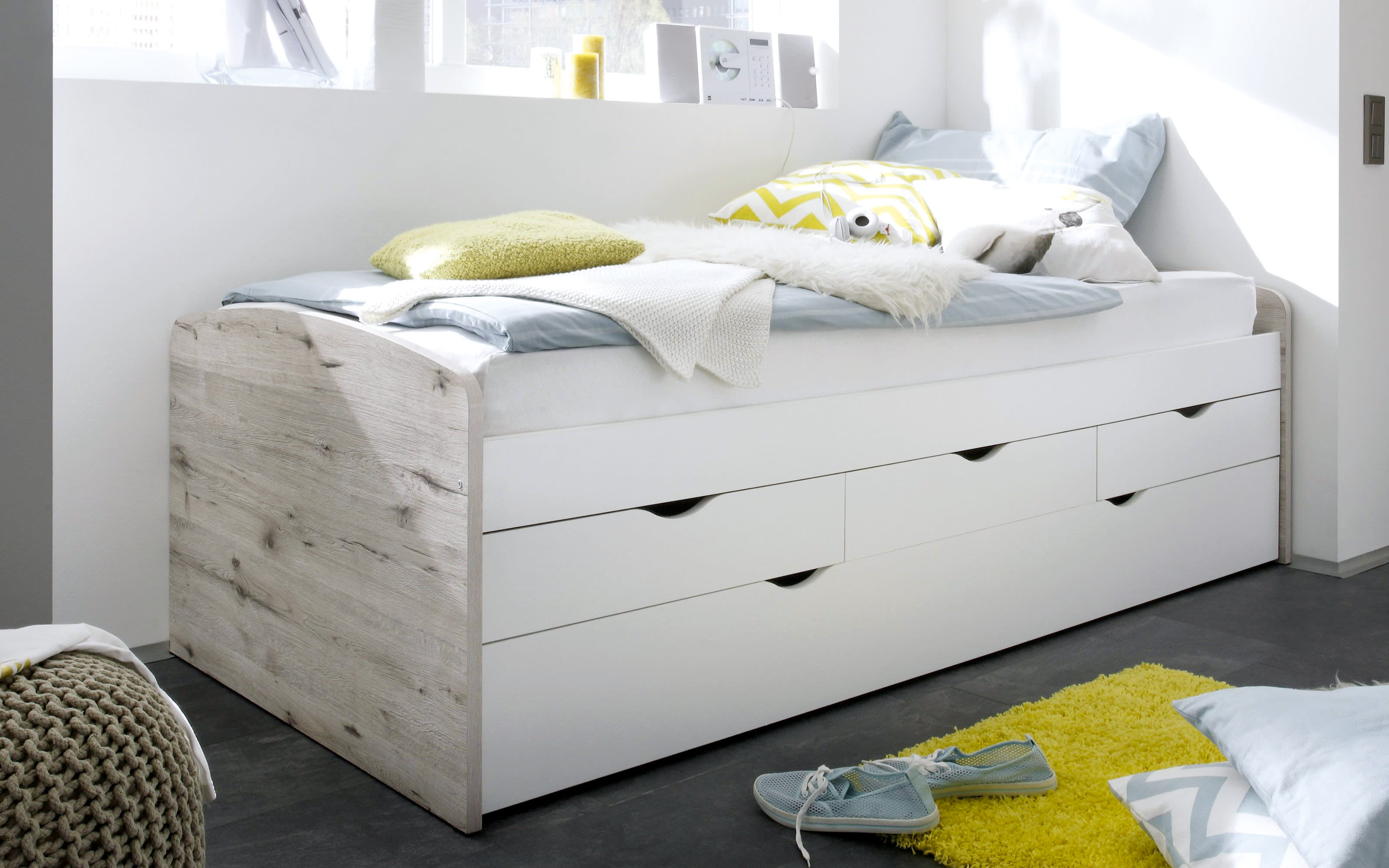 Tandemliege Nessi, Sandeiche-Nachbildung/weiß