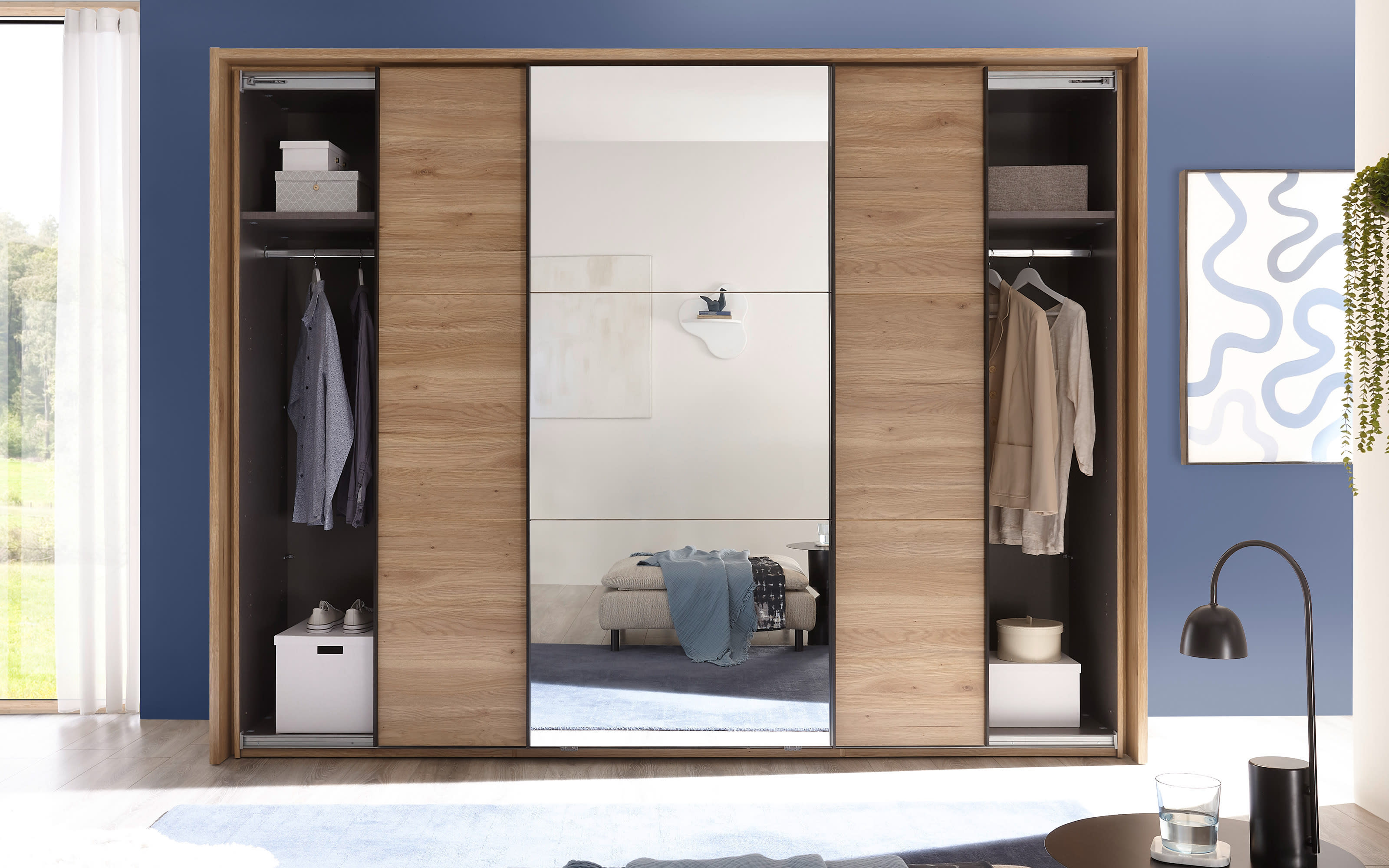 Schwebetürenschrank Bravo/Aschau, Eiche-Nachbildung, 270 x 210 cm