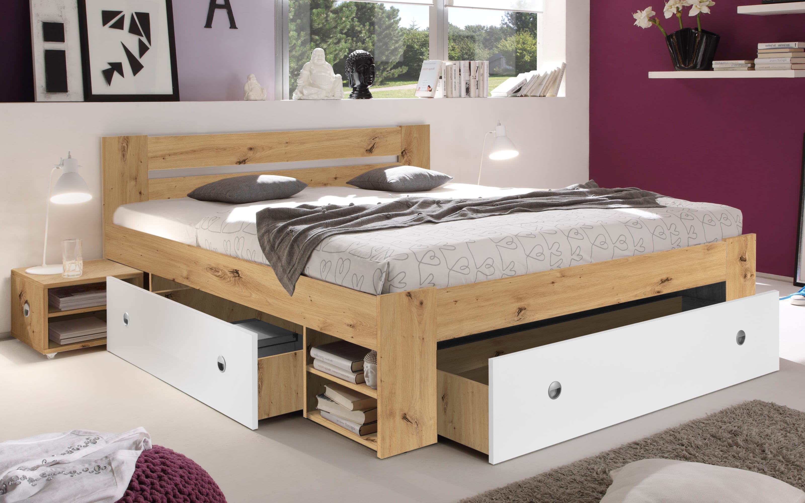 Kojenbett Stefan, Artisan Eiche-Nachbildung/weiß, 140 x 200 cm