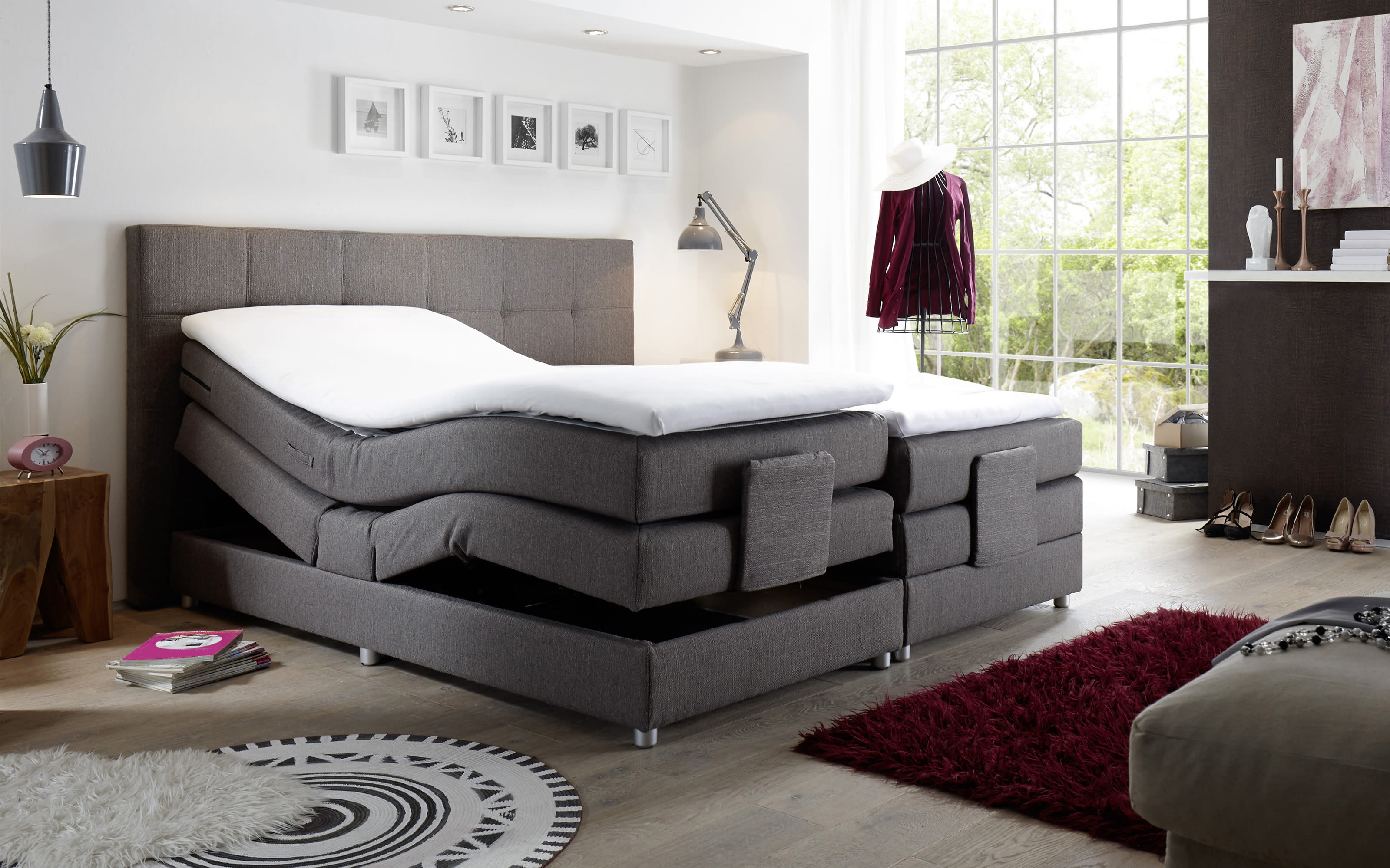 Motor-Boxspringbett Manolo 2, stone, 180 × 200 cm