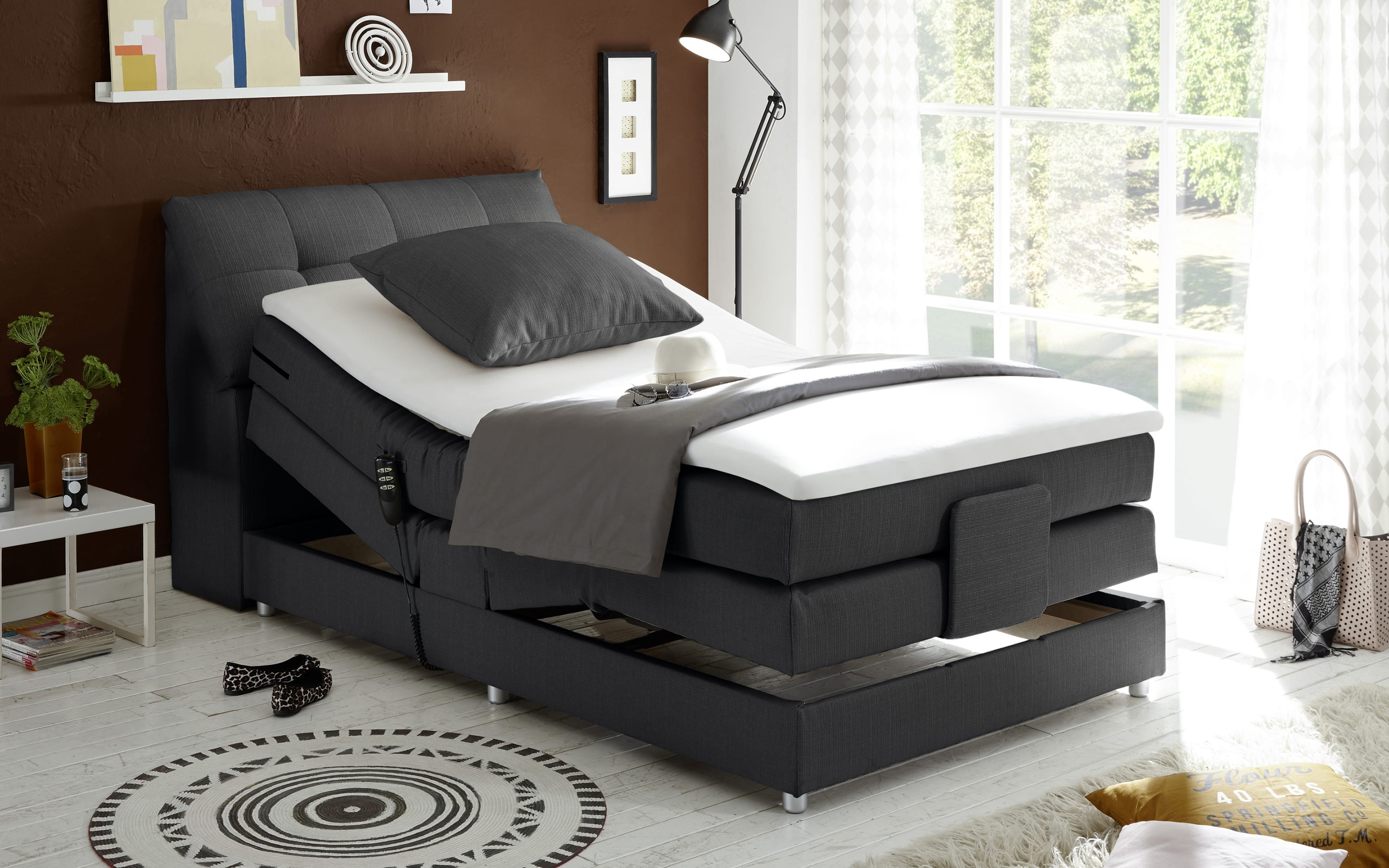 Motor-Boxspringbett Concord 3, anthrazit, 120 x 200 cm