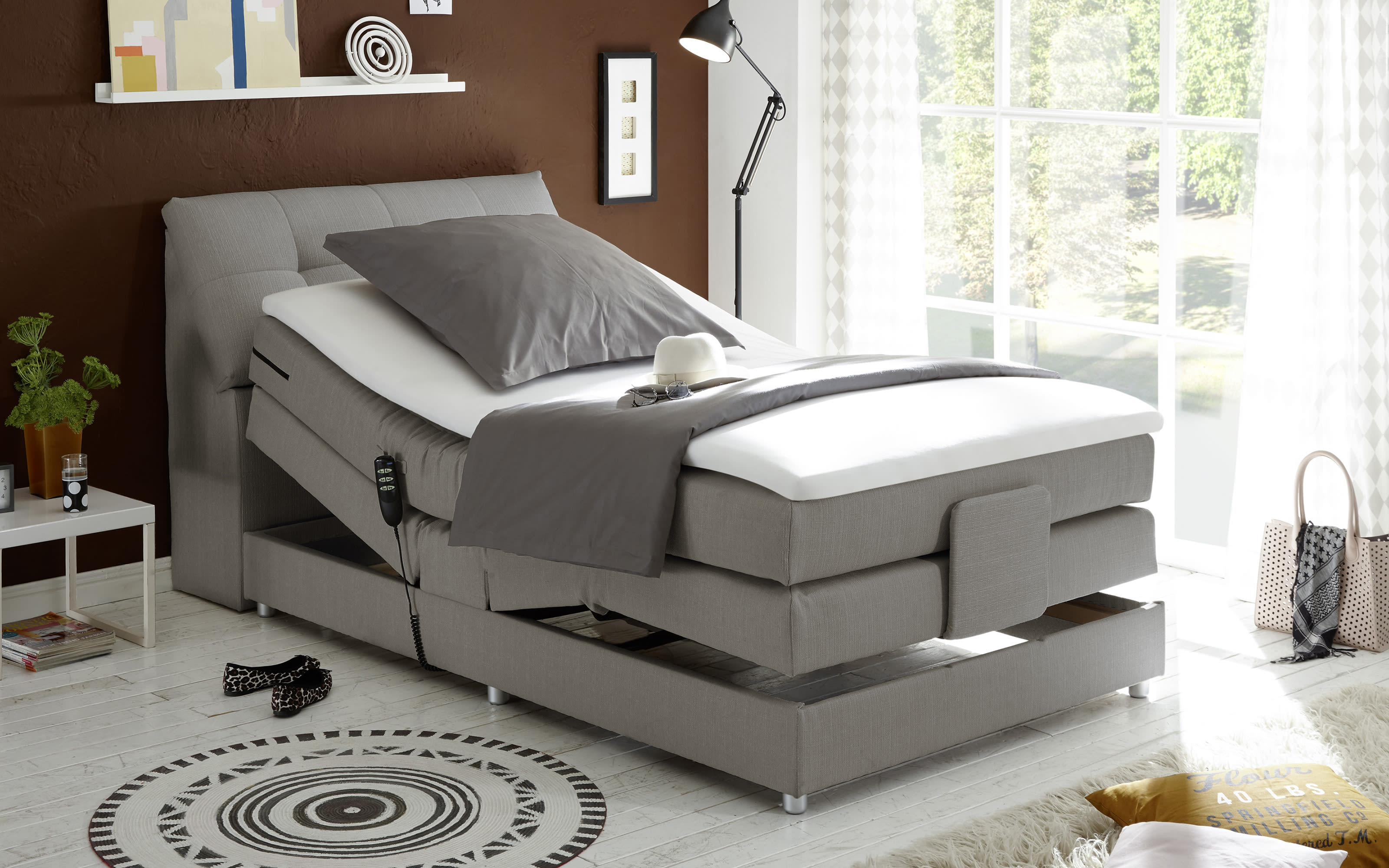 Motor-Boxspringbett Concord 3, grau, 120 x 200 cm