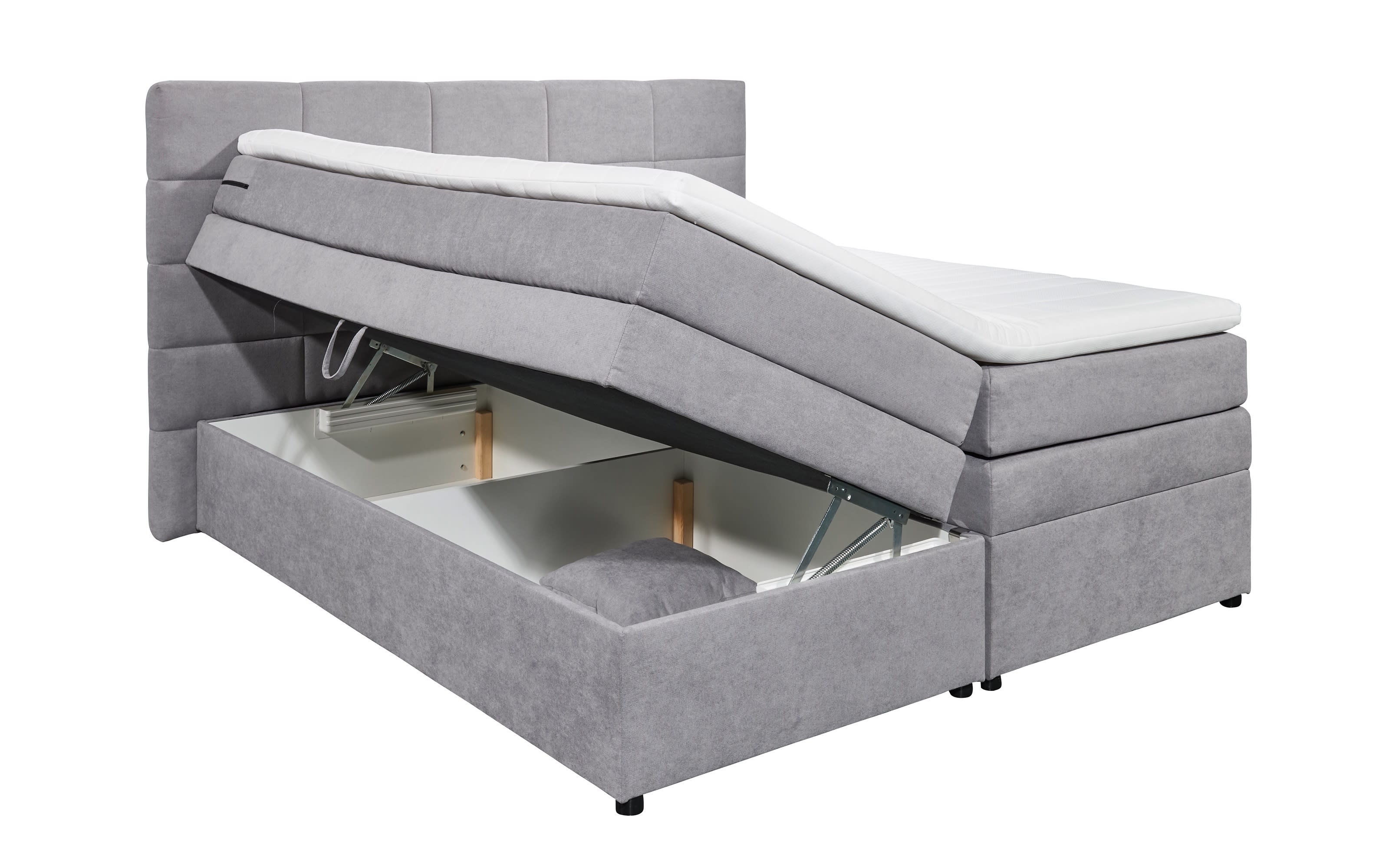 Boxspringbett Tacoma 3, Soro grau, 180 x 200 cm, inkl. Topper und Bettkasten