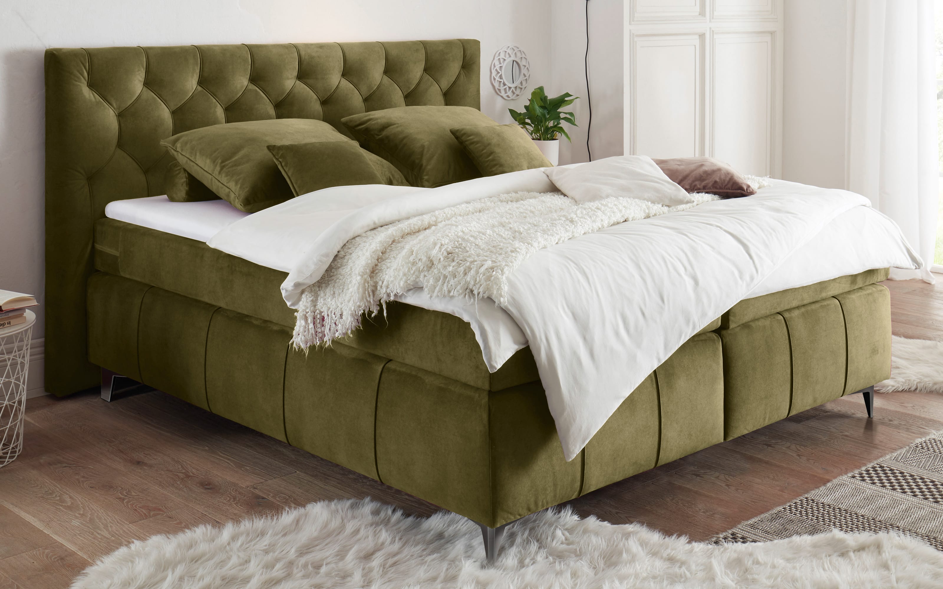 Boxspringbett Pembroke 8, olive, 180 × 200 cm