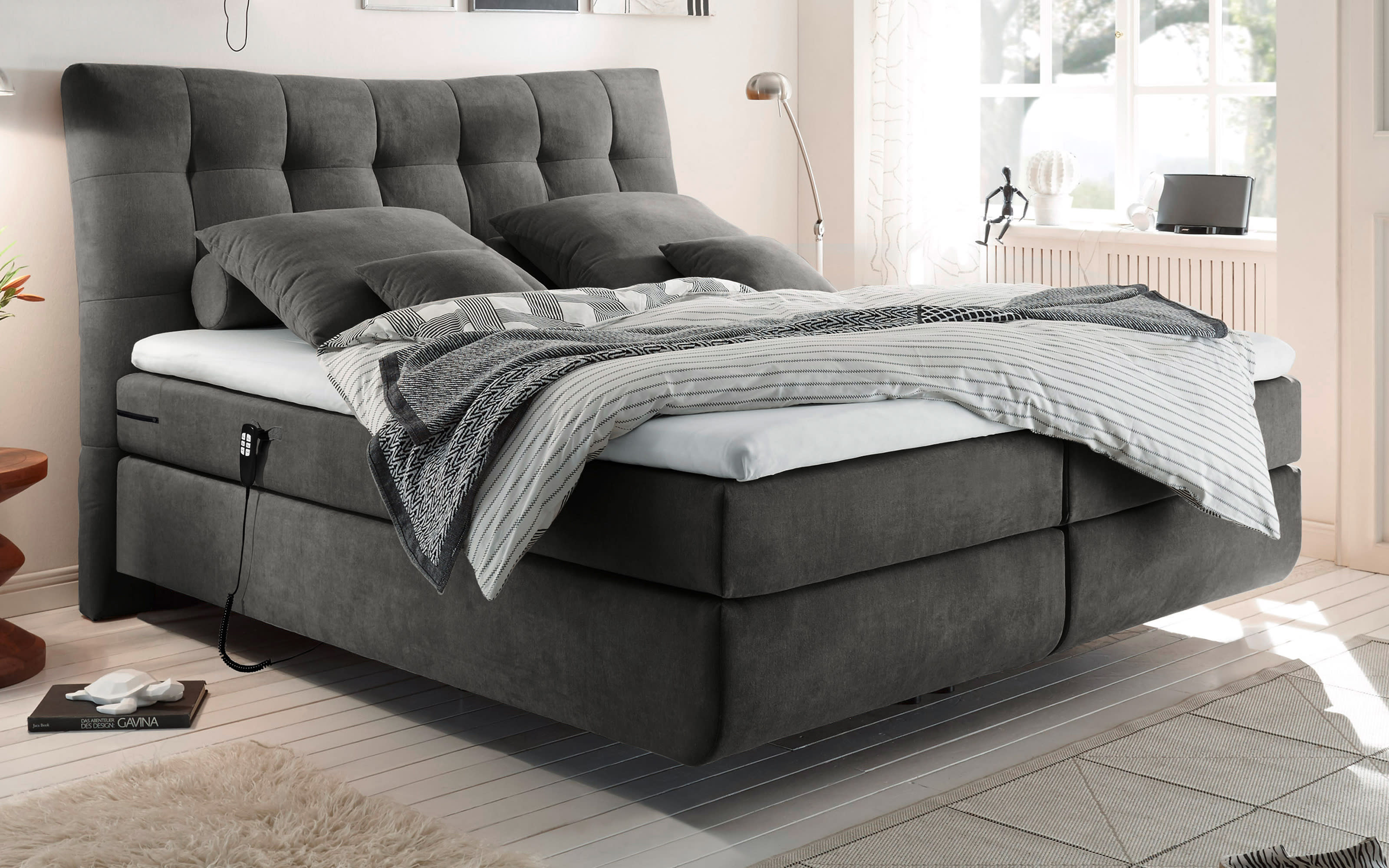 Motor-Boxspringbett Malibu2, anthrazit, 180 × 200 cm