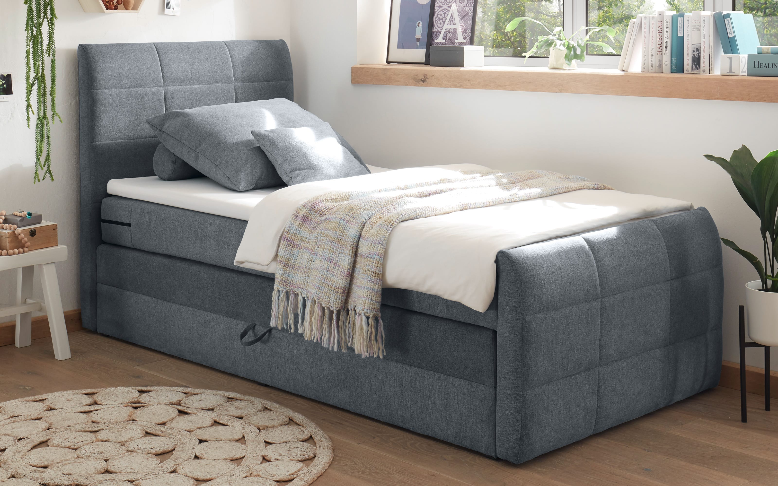 Boxspringbett Kuba 1, anthrazit, 100 x 200 cm, inkl. Topper und Bettkasten