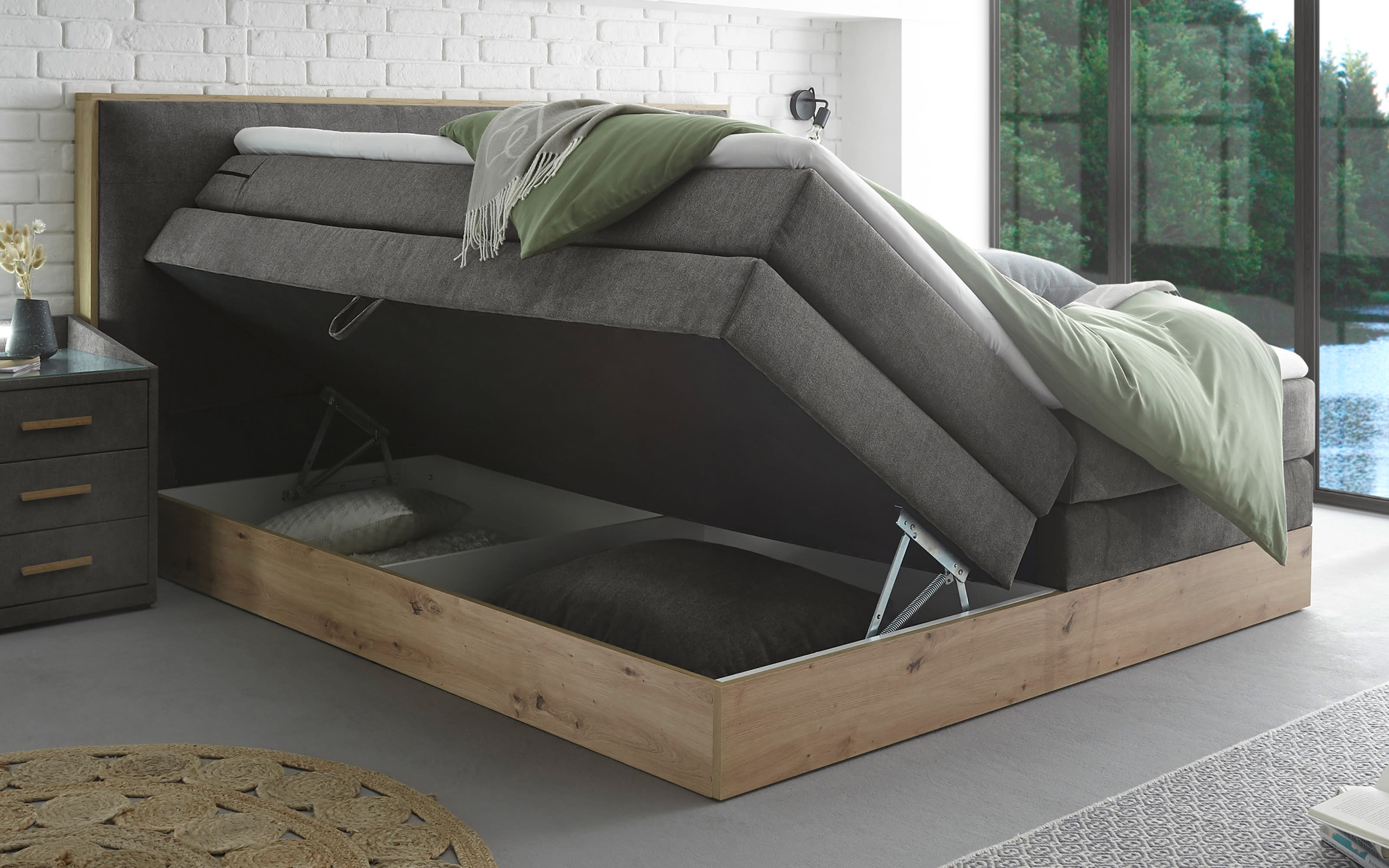 Boxspringbett Preston 6, stone, 180 x 200 cm