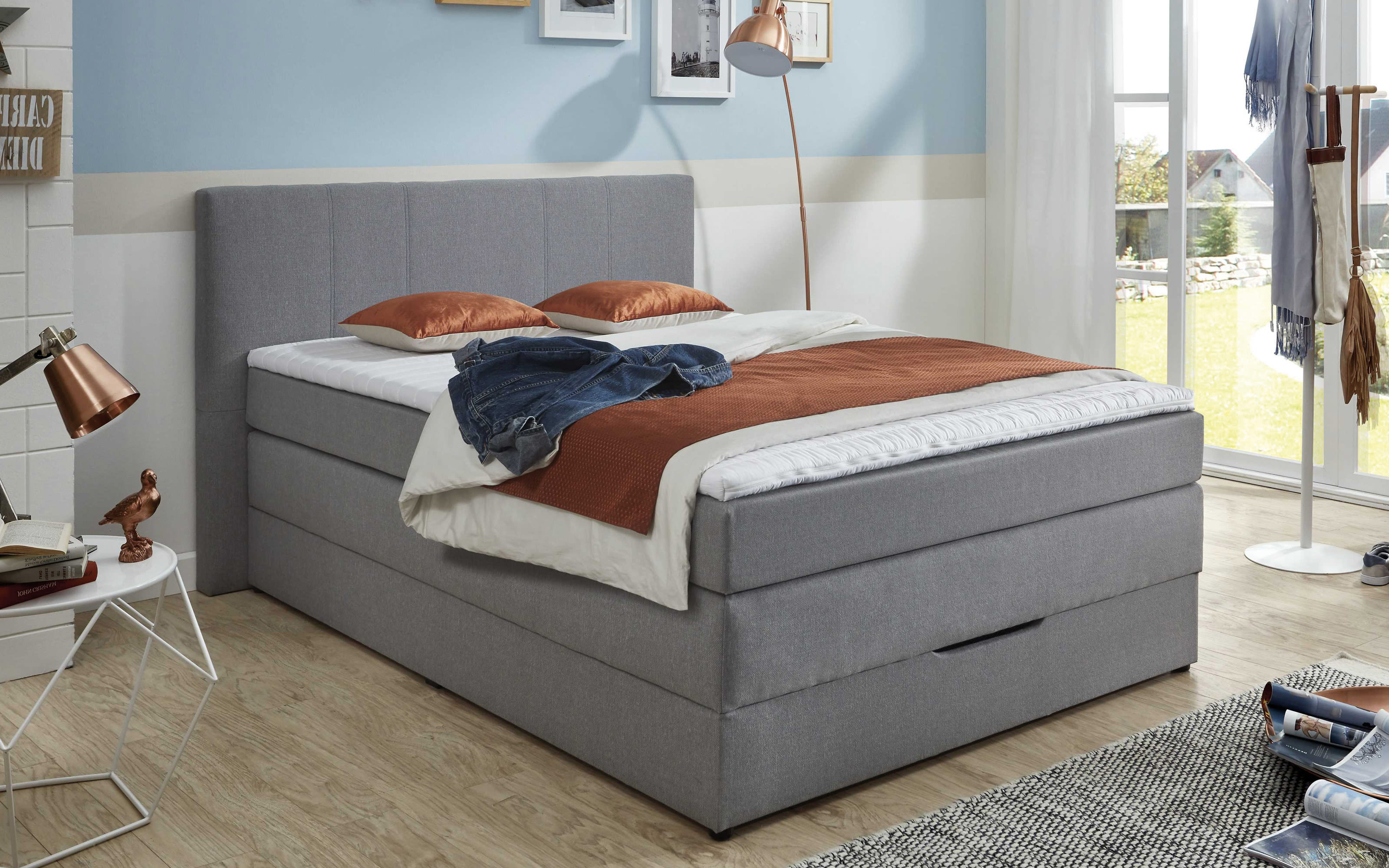 Boxspringbett BX1330 Florida, silber, 140 x 200 cm, inkl. Bettkasten und Topper