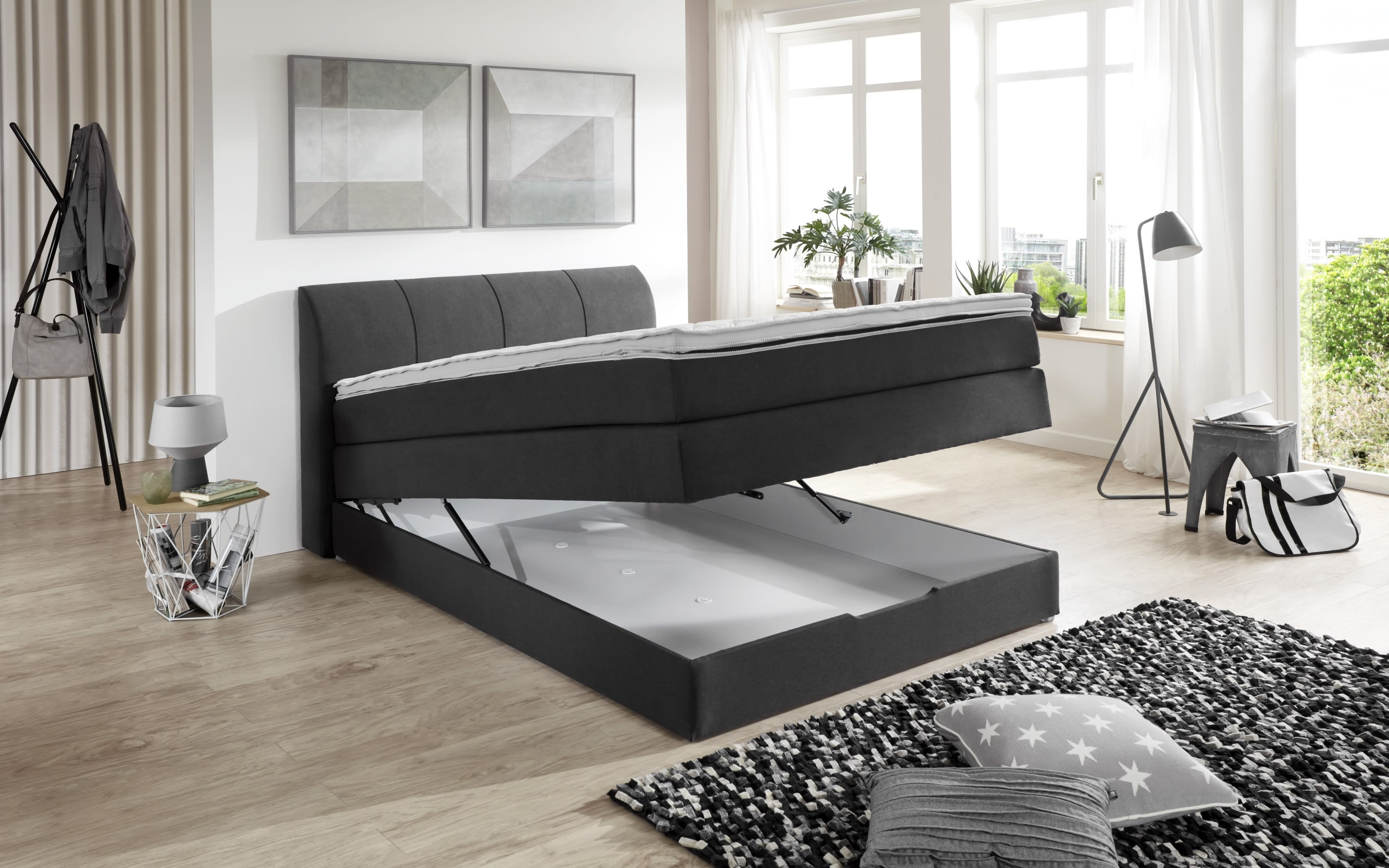 Boxspringbett BX1440 Modesto, anthrazit, 140 x 200 cm