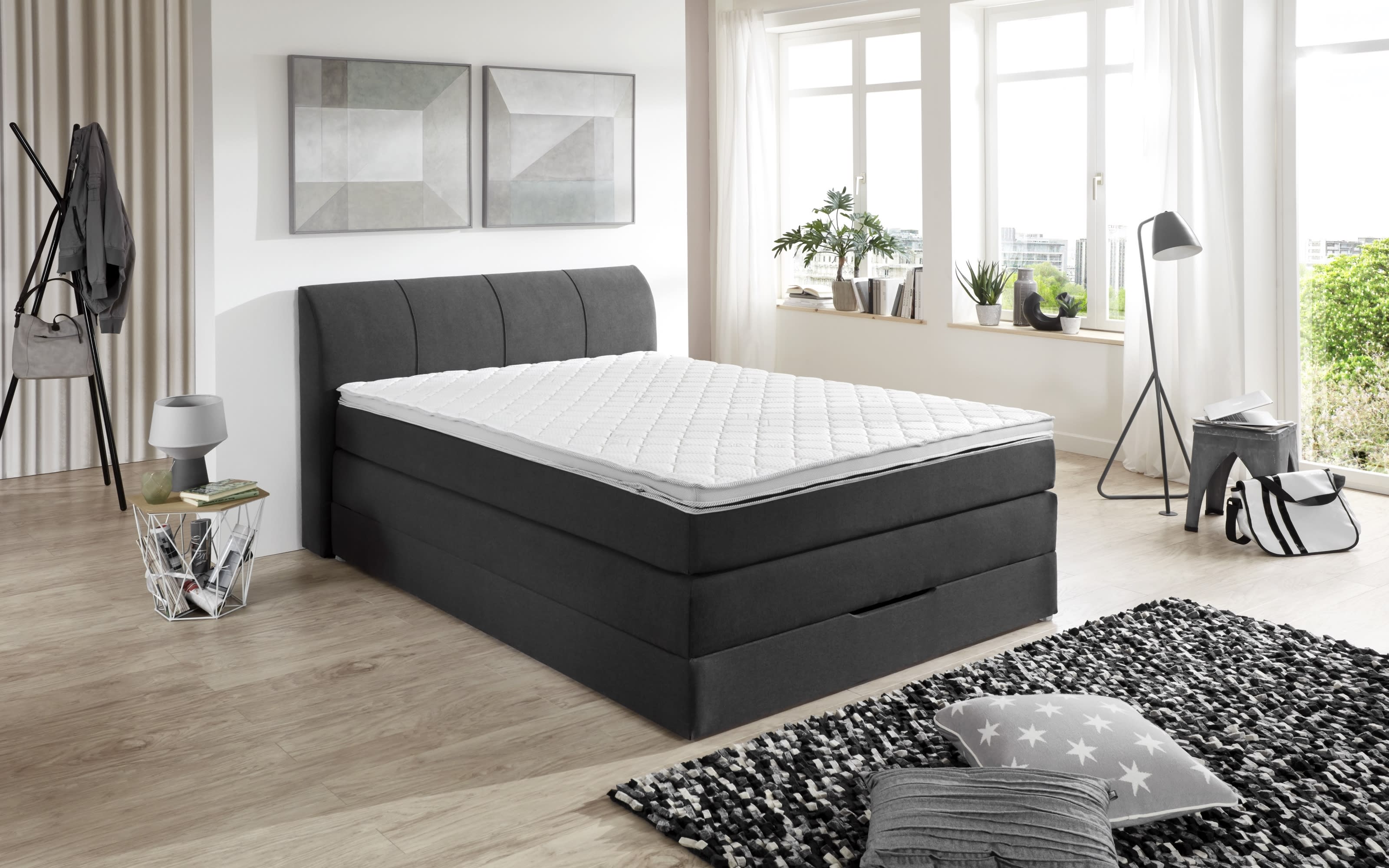 Boxspringbett BX1440 Modesto, anthrazit, 140 x 200 cm