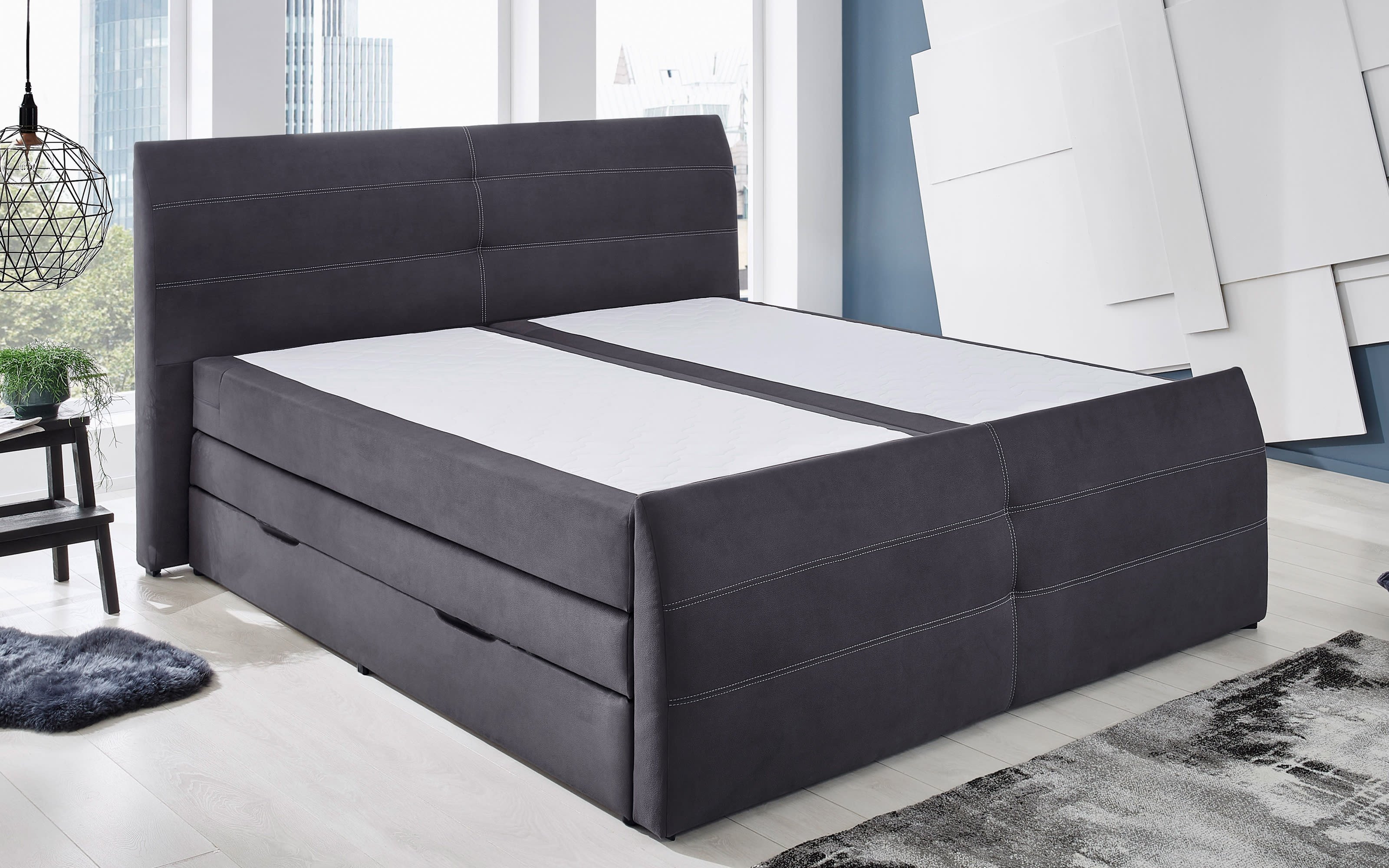 Boxspringbett BX1710 Katy, anthrazit, 180 x 200 cm, inkl. Bettkästen