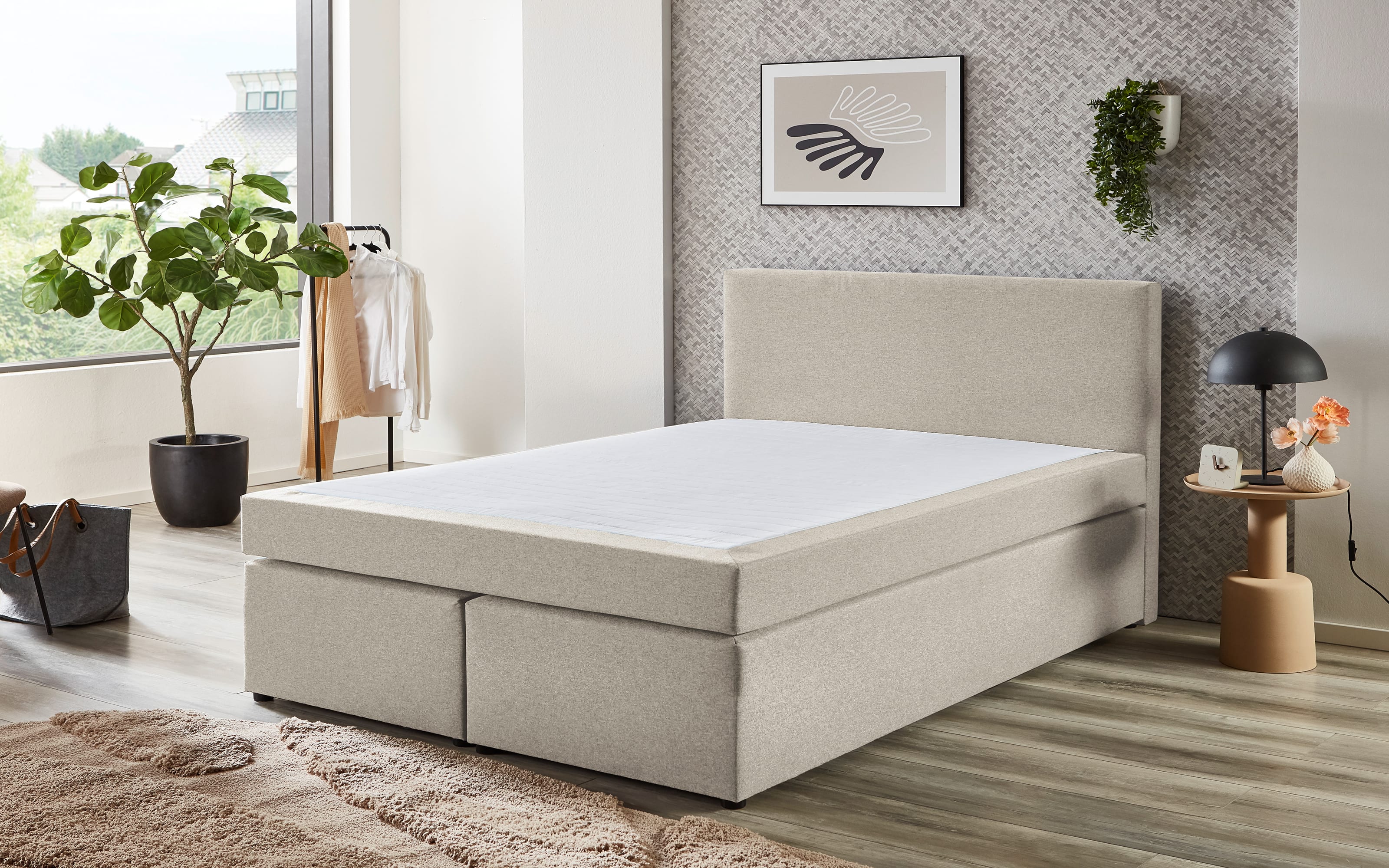 Boxspringbett Aspen, natur, 160 x 200 cm