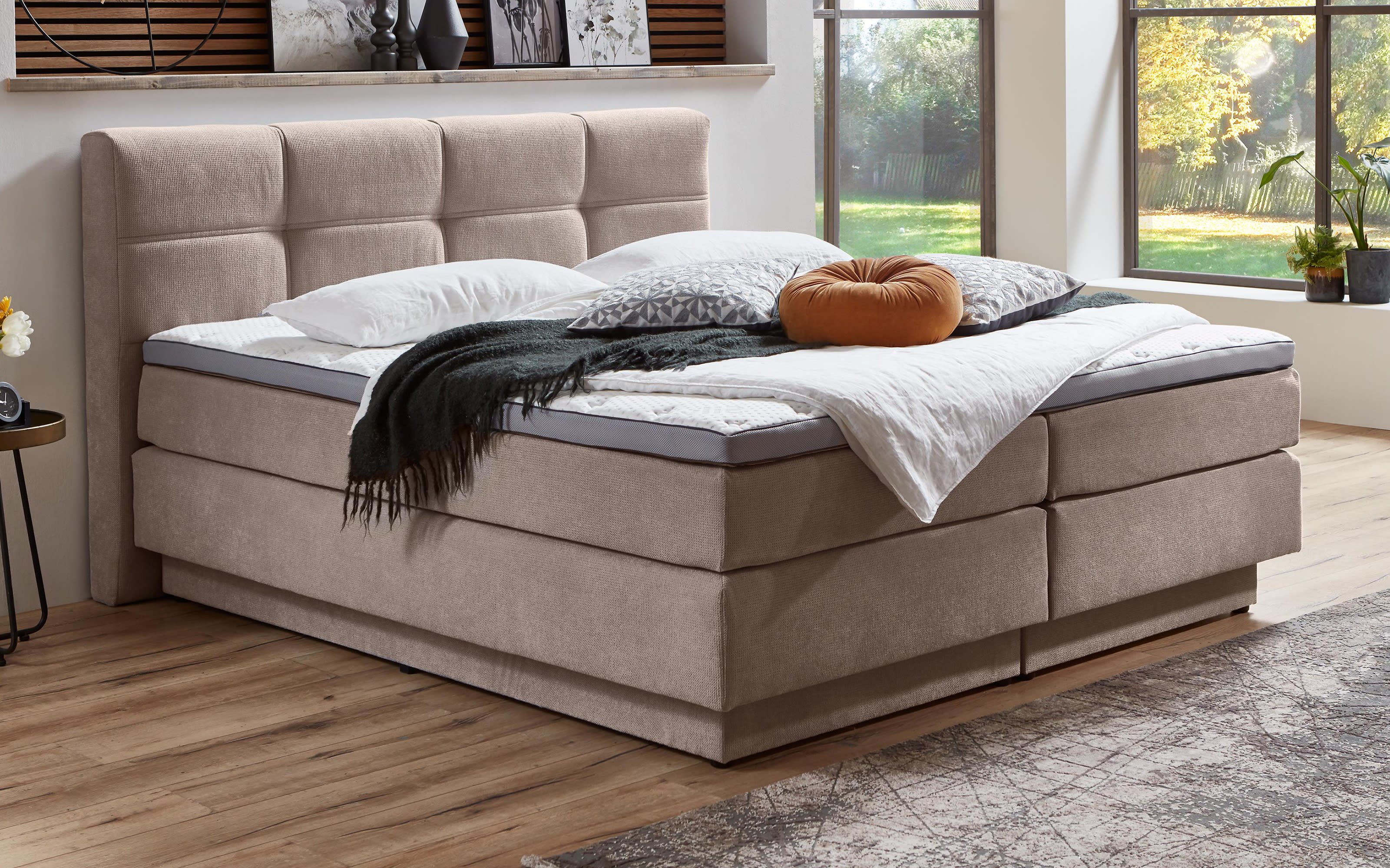 Boxspringbett BX2110 Portage, natur, 180 x 200 cm, Wendematratze Härtegrad 3 und 4