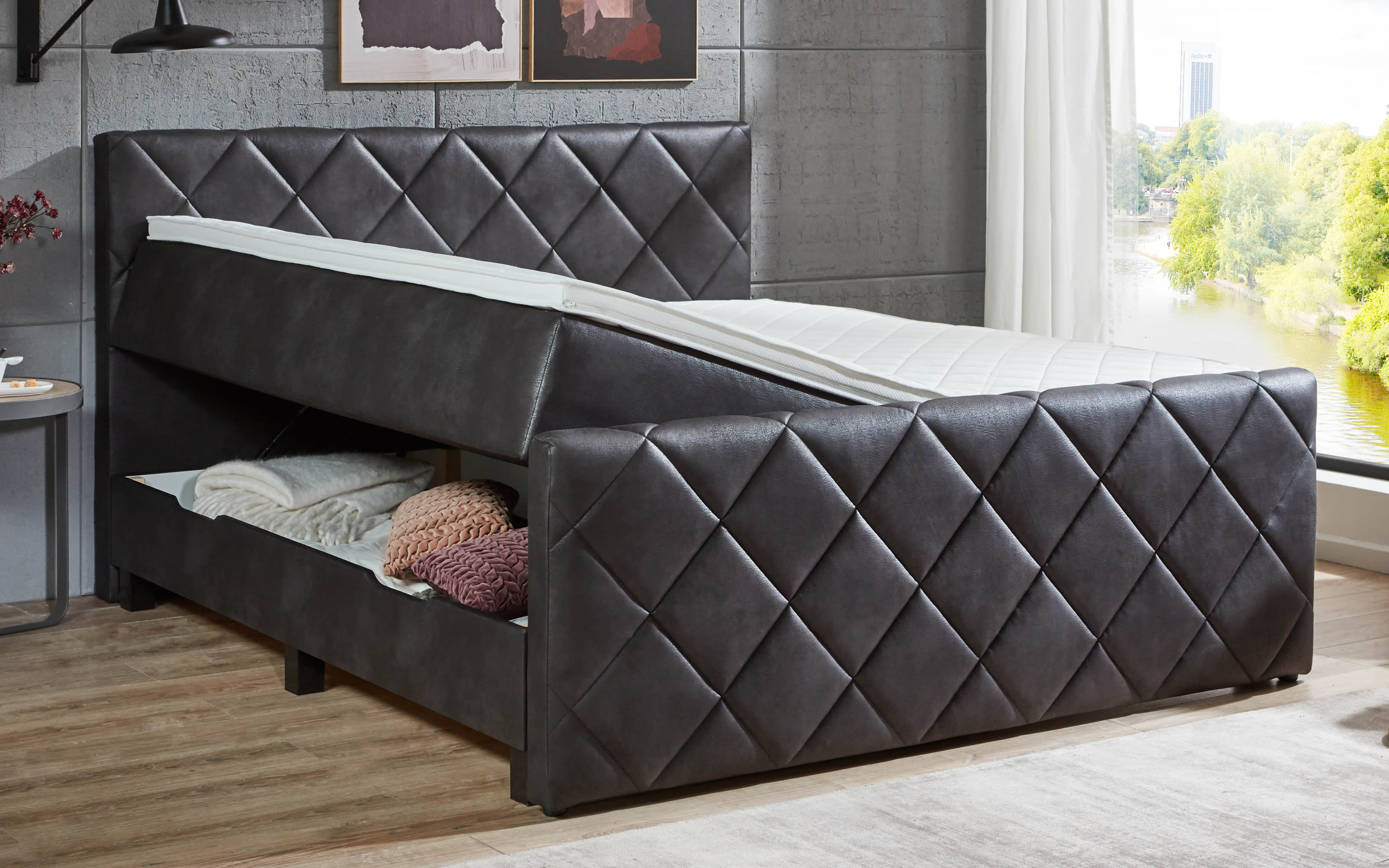 Boxspringbett BX2200 Chester, dunkelgrau, 180 x 200 cm