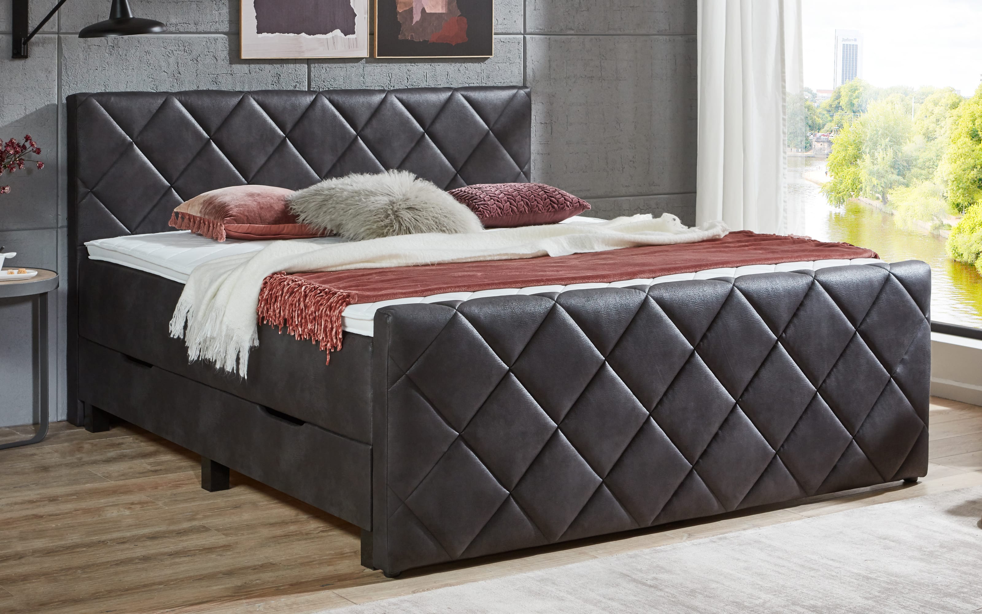 Boxspringbett BX2200 Chester, dunkelgrau, 180 x 200 cm