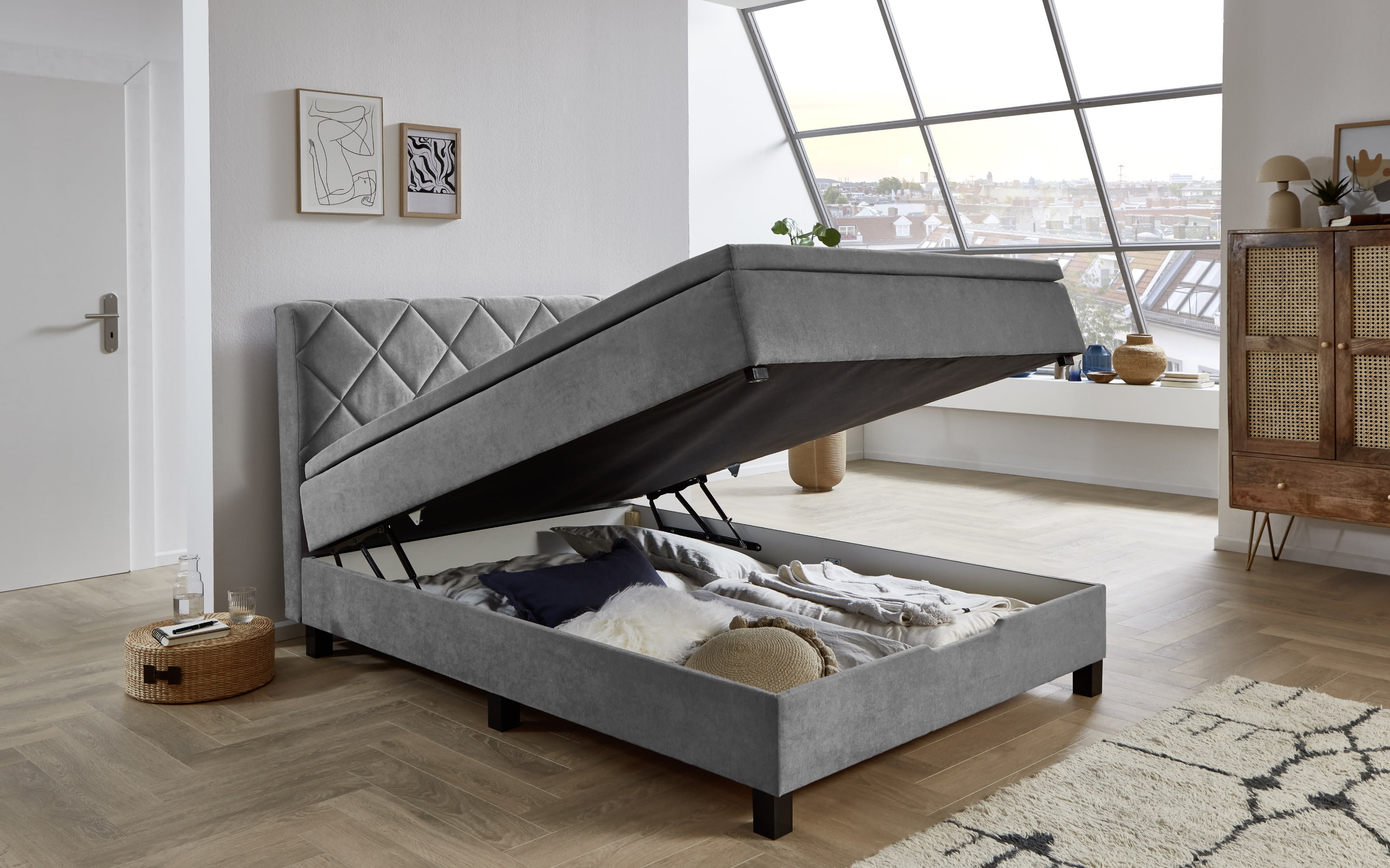 Boxspringbett BX2280 Jeff, grau, 120 x 200 cm