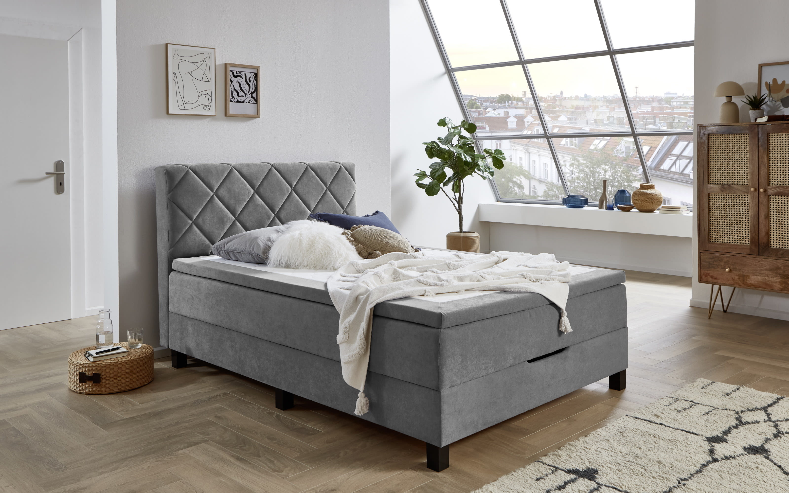 Boxspringbett BX2280 Jeff, grau, 120 x 200 cm