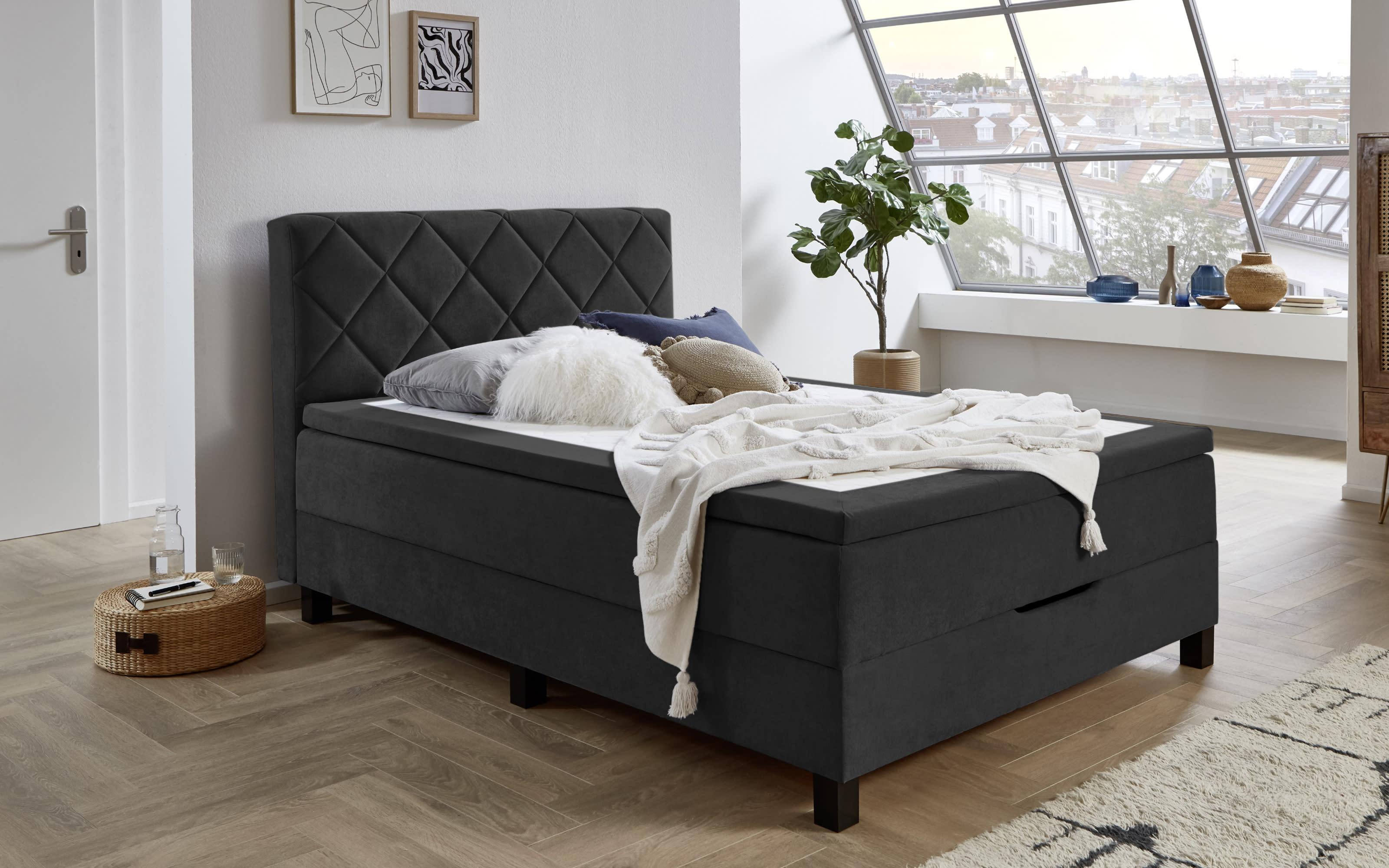Boxspringbett BX2280 Jeff, schwarz, 140 x 200 cm