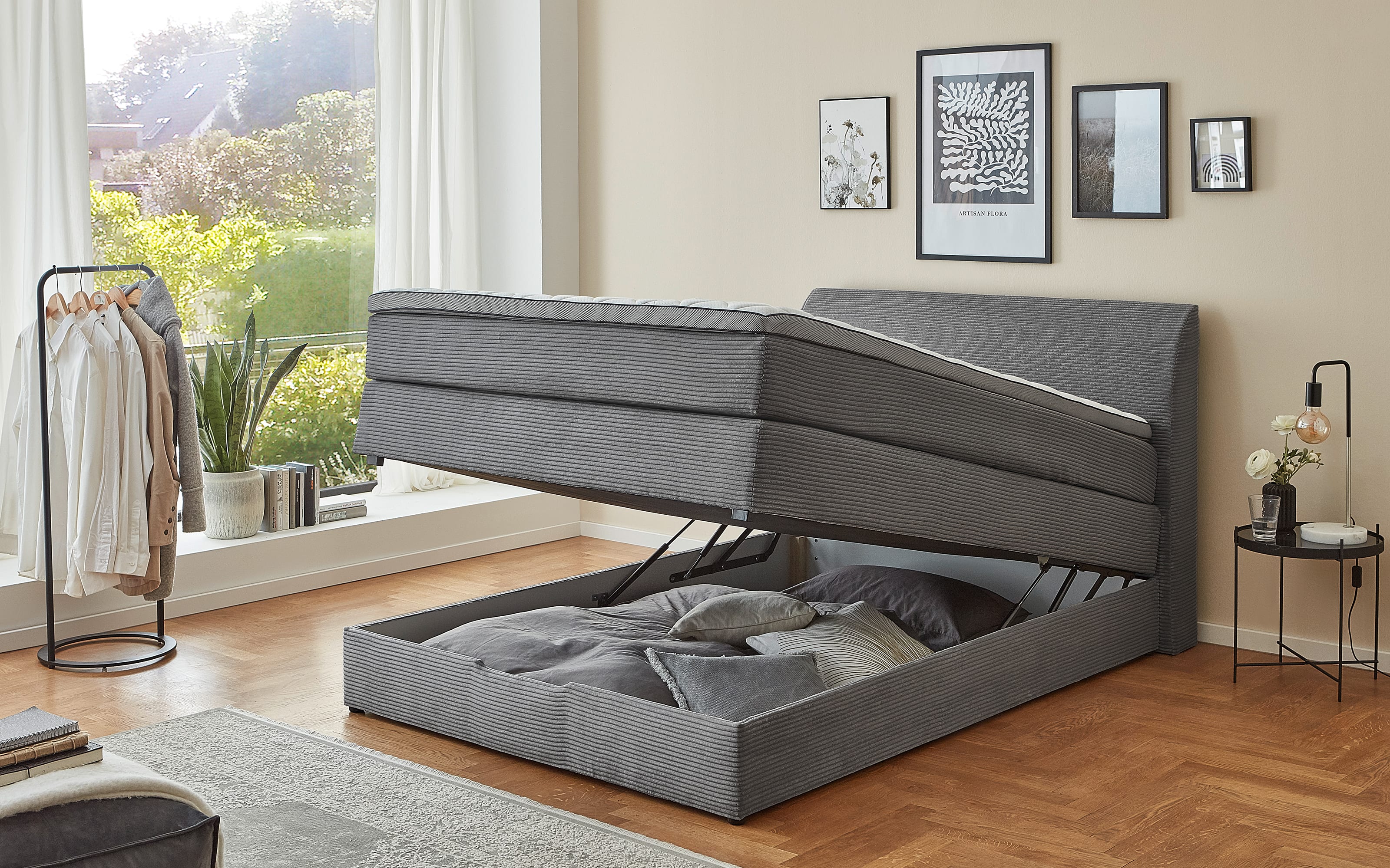 Boxspringbett Kurt, grau, 120 x 200 cm