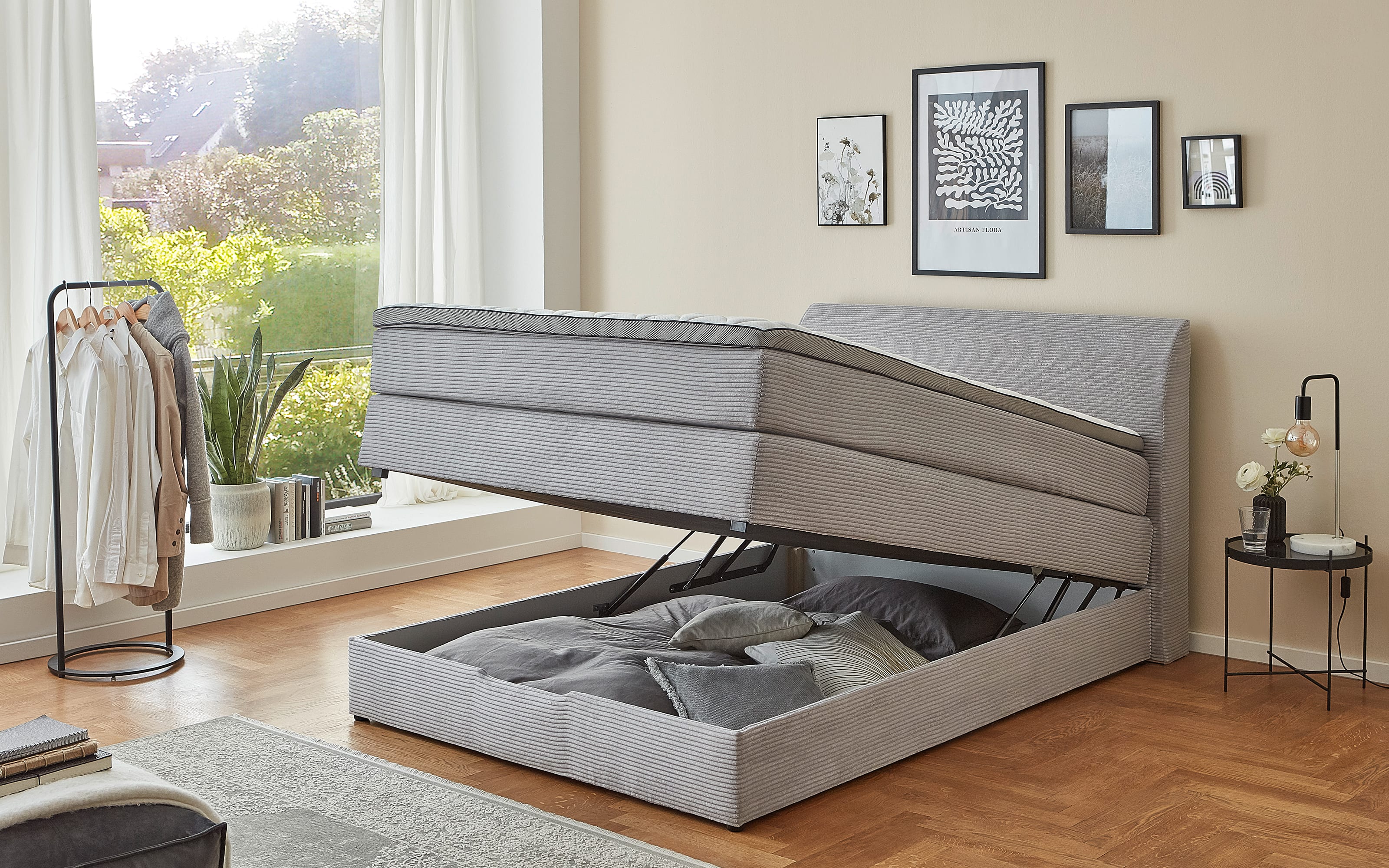 Boxspringbett Kurt, silber, 120 x 200 cm