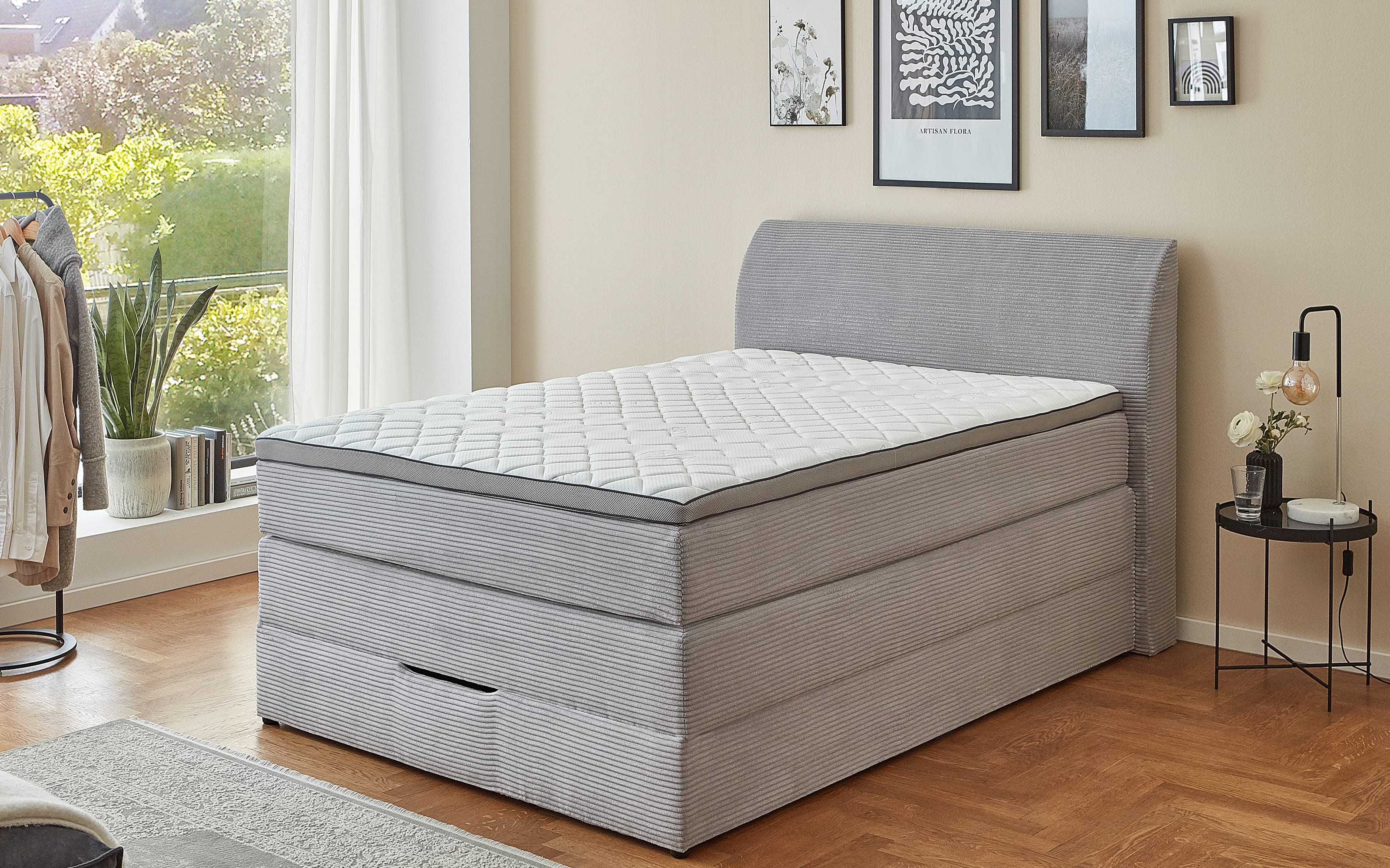 Boxspringbett Kurt, silber, 120 x 200 cm