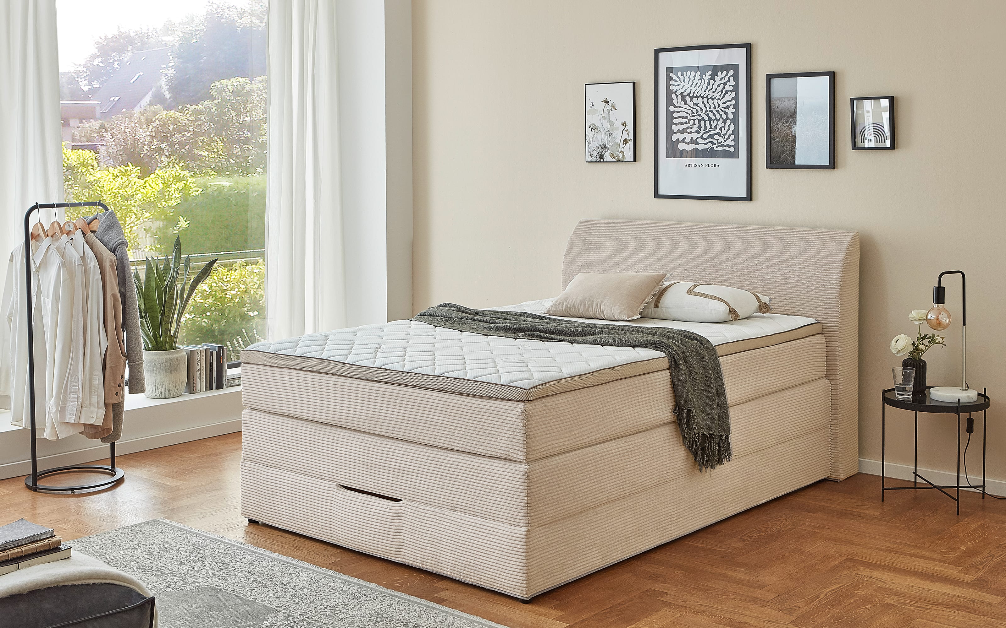 Boxspringbett Kurt, natur, 140 x 200 cm